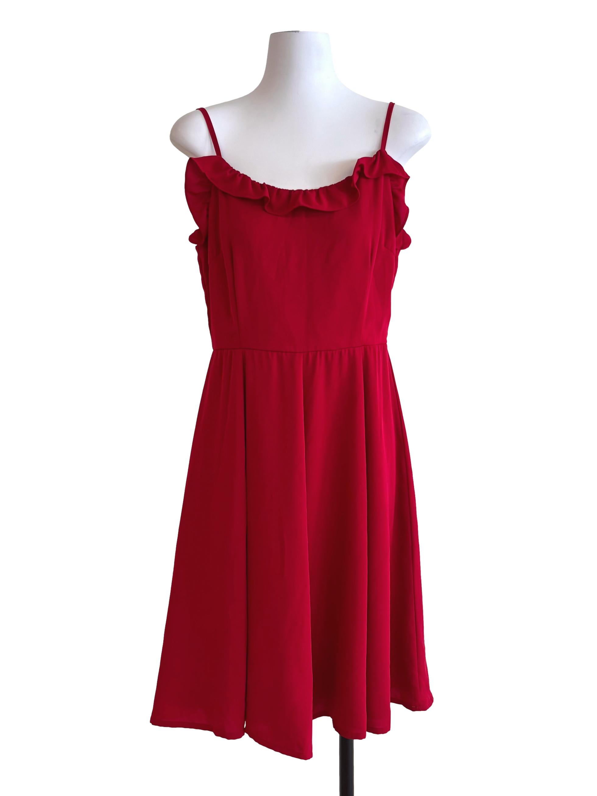 Blood Red Ruffle Neckline Dress TTR