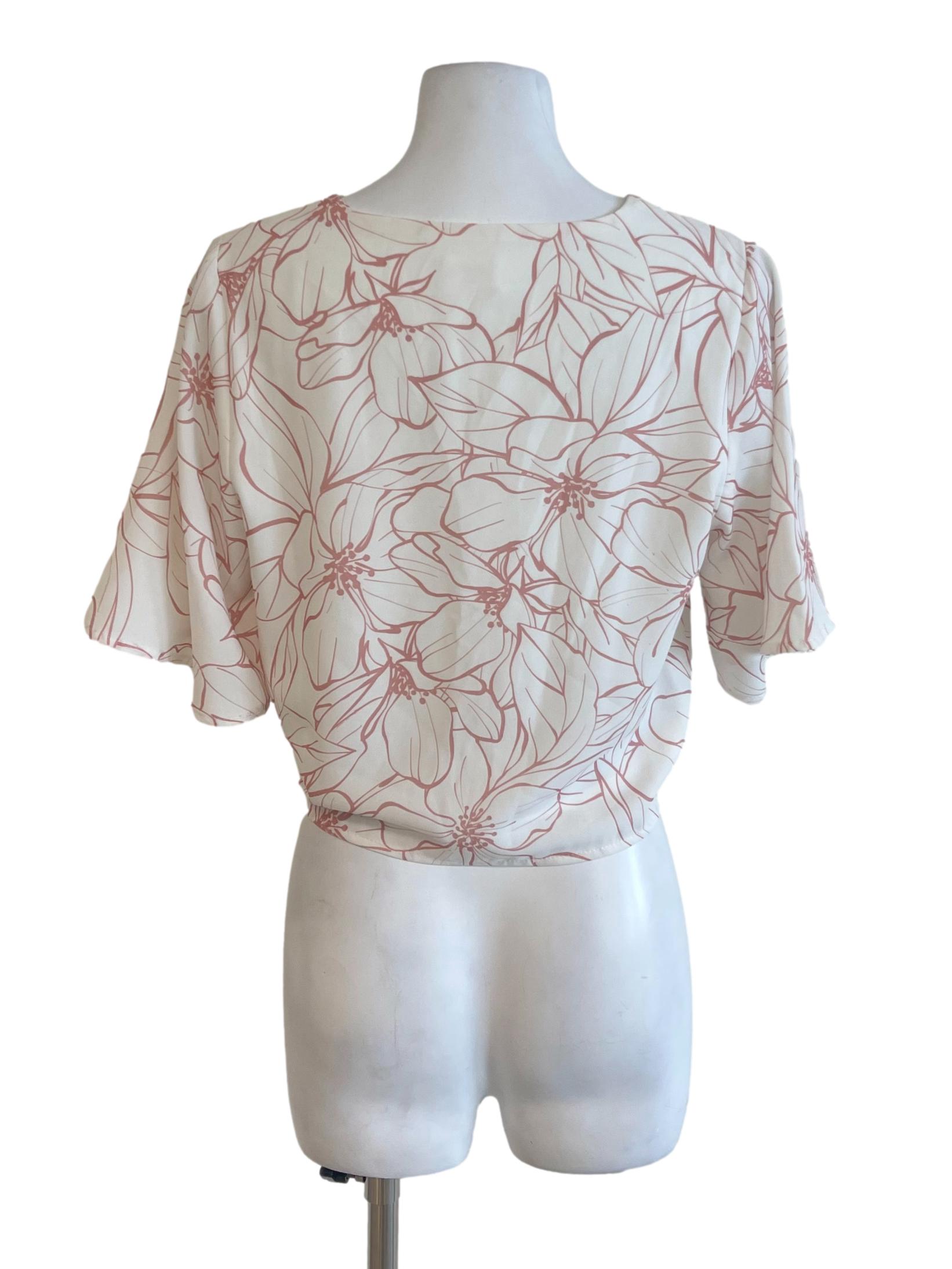 White Pink Floral Cap Sleeve Top
