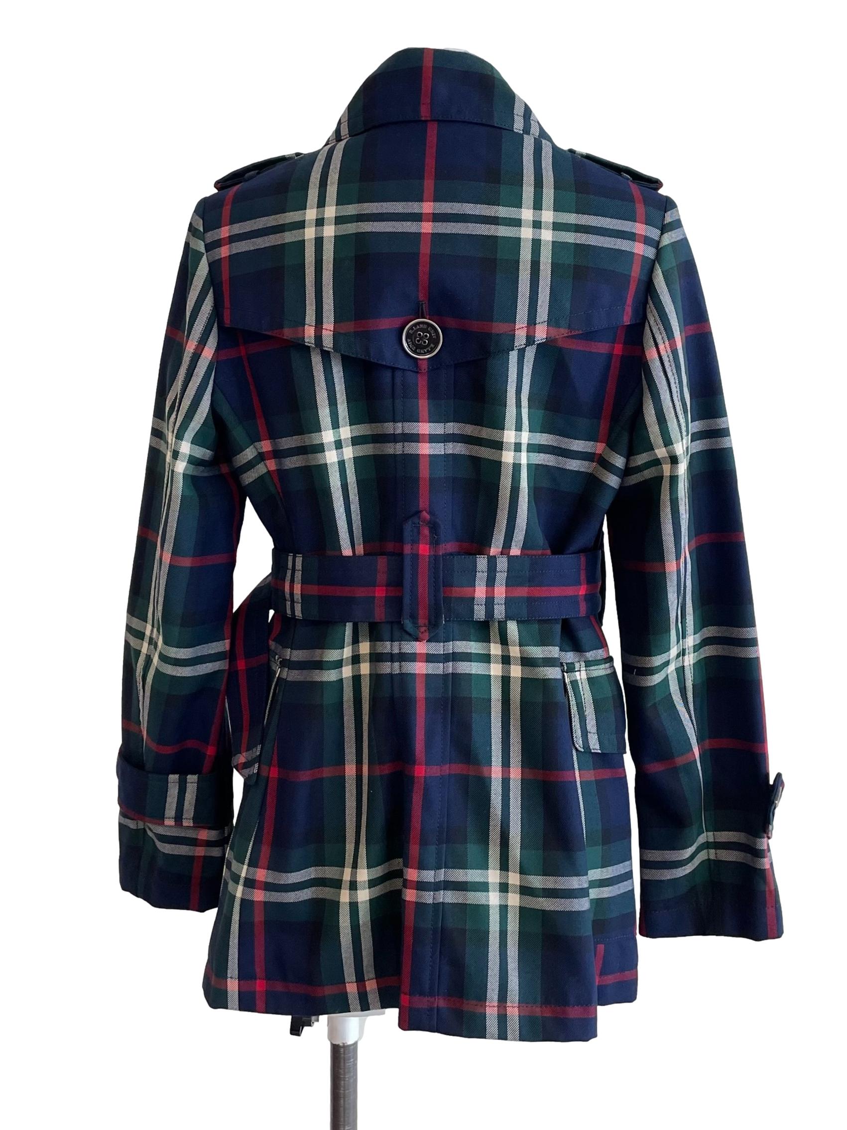 Navy Madras A-Line Double Breasted Coat