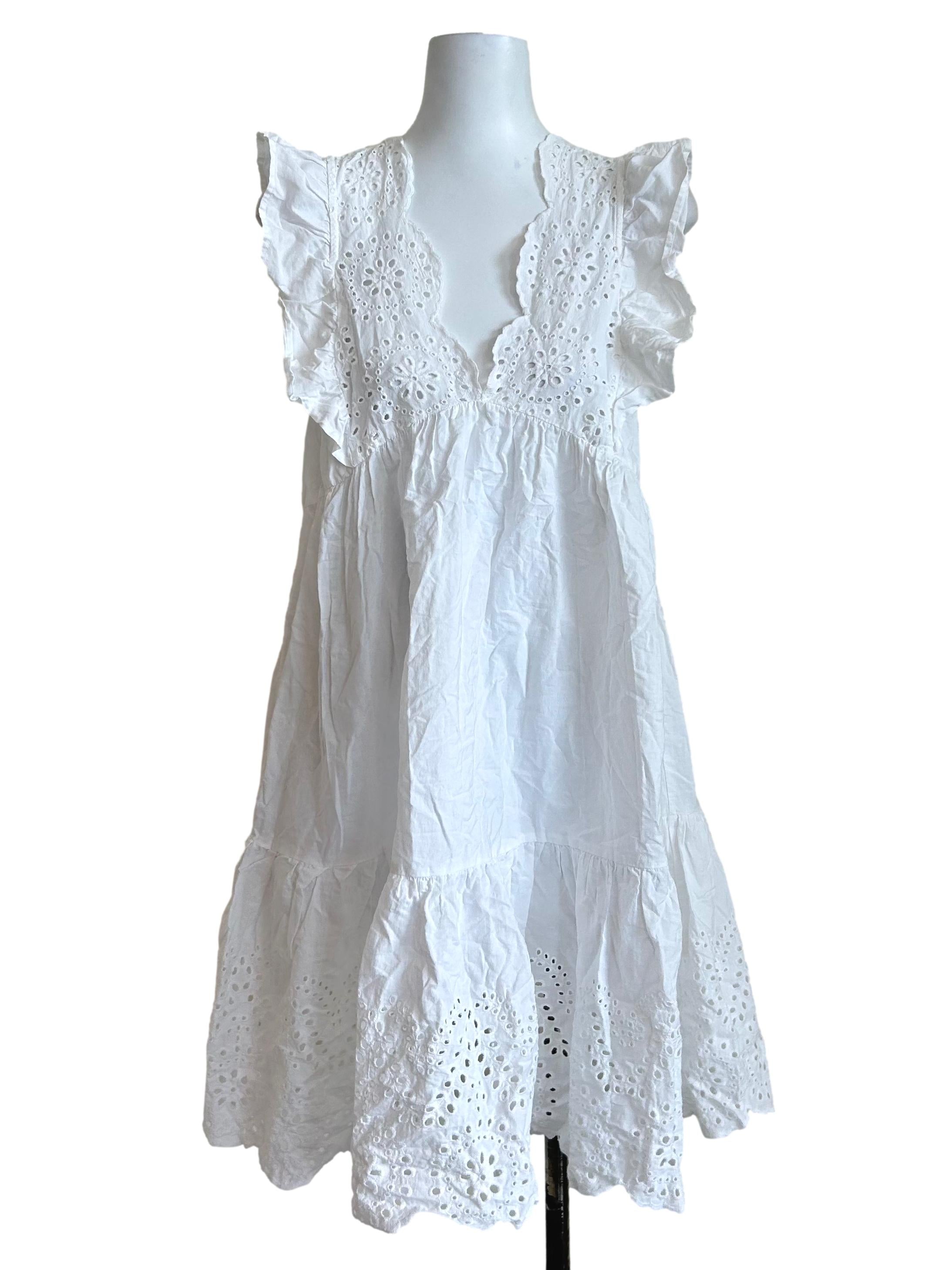 White Eyelet Ruffle Mini Dress