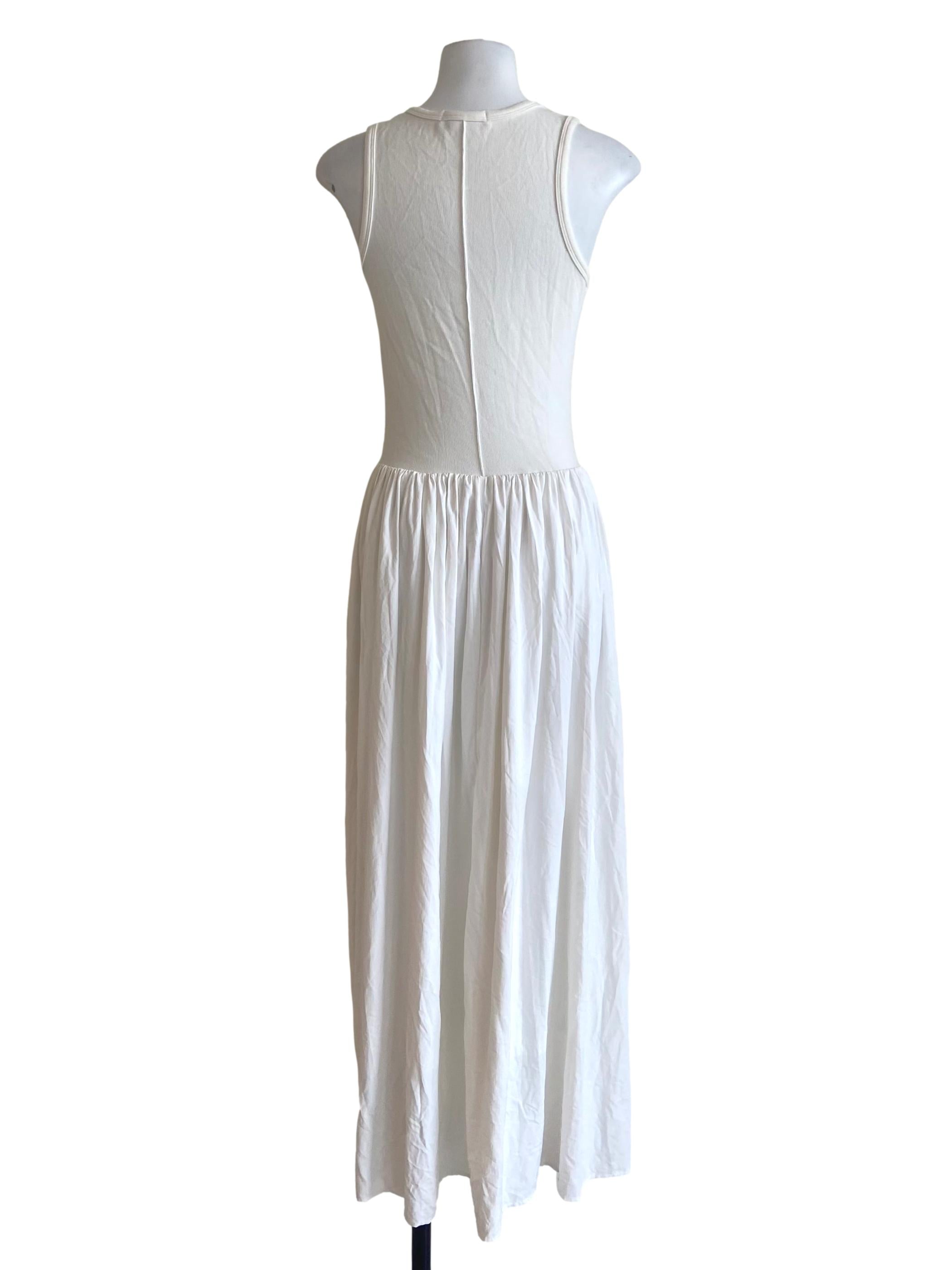 White Sleeveless Half Pencil Stripe A-Line Dress