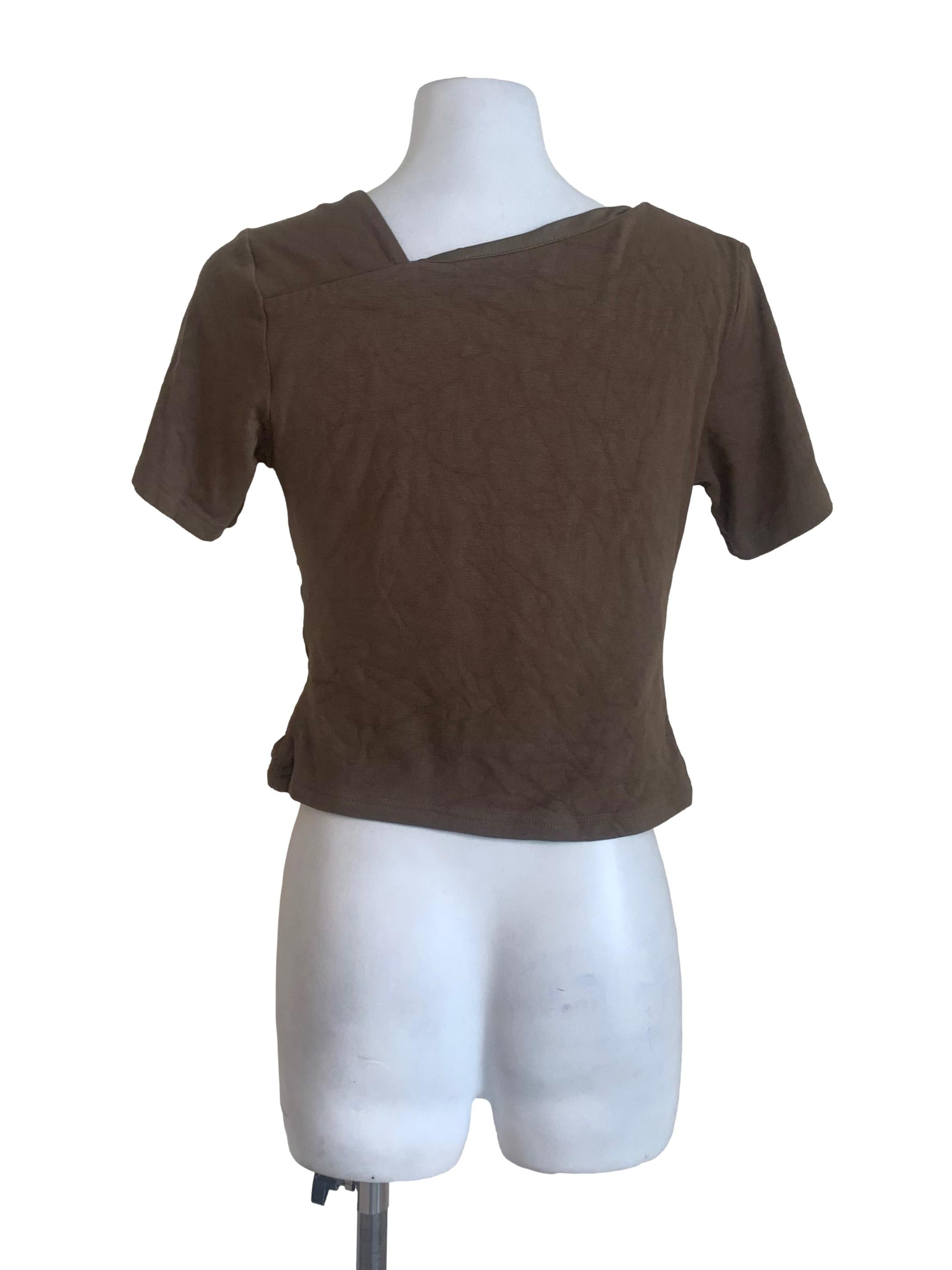 Wood Brown Asymmetric Neck Top