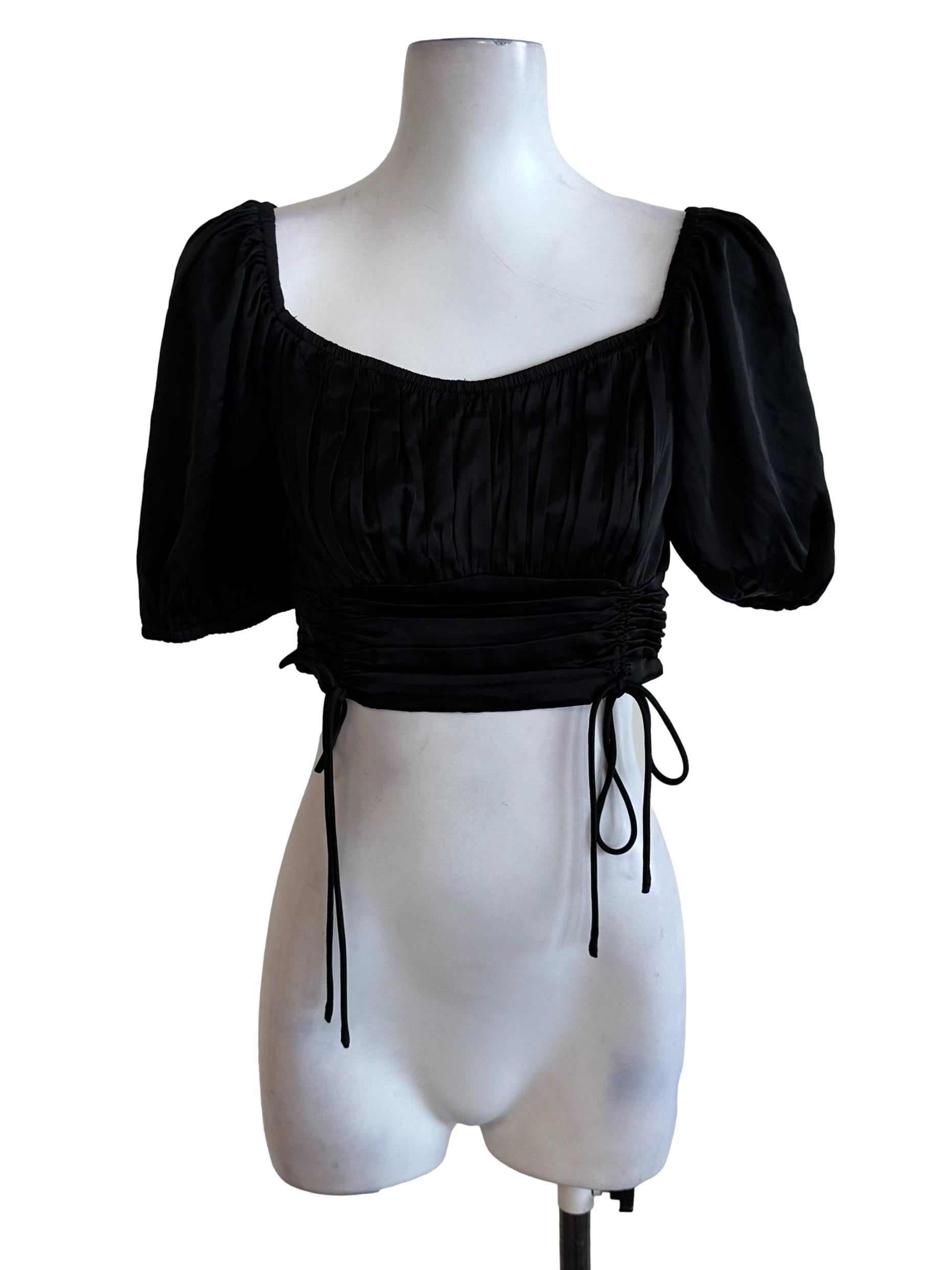 Rich Black Ruched Side Tie Top