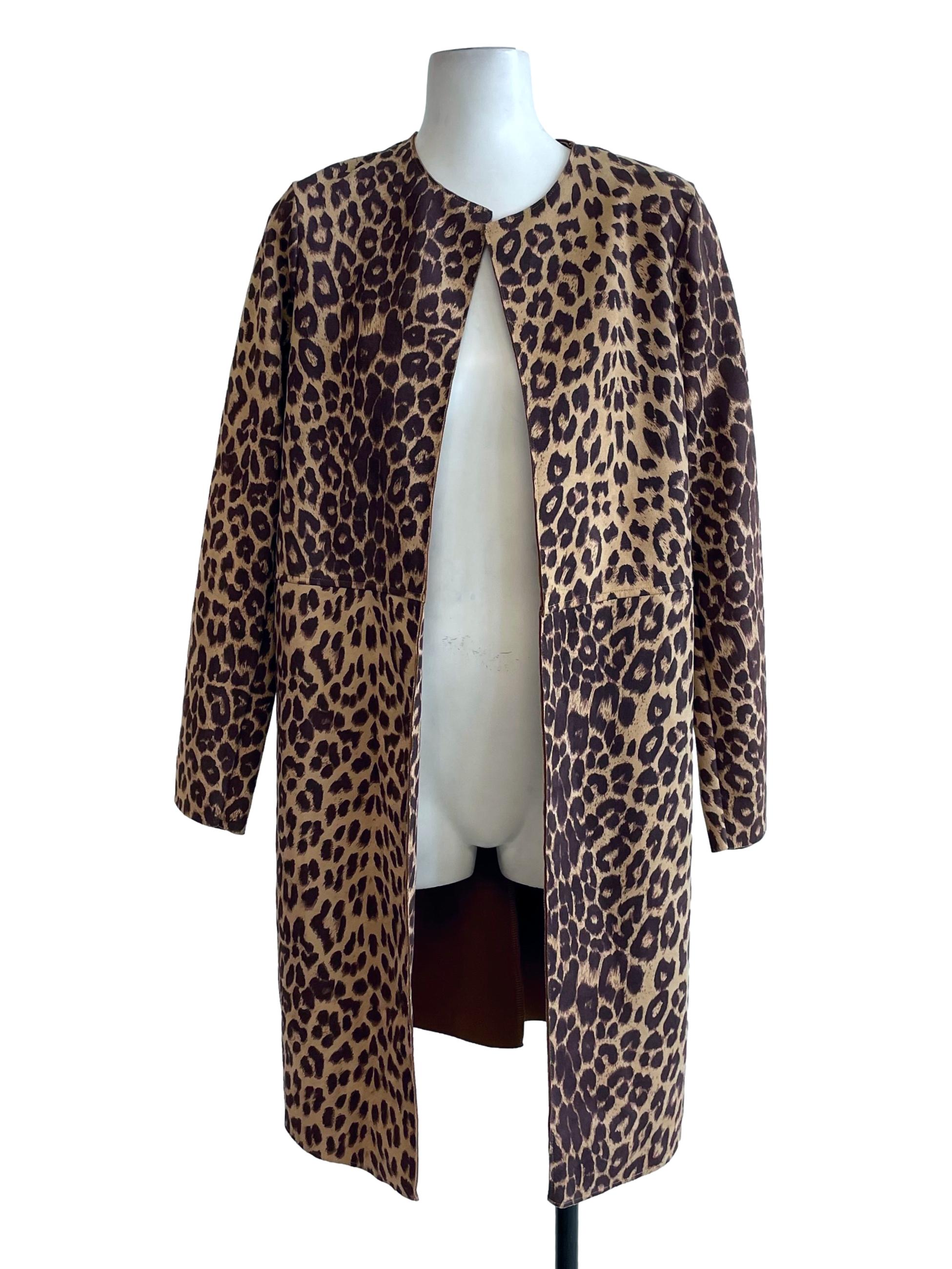 Cider Leopard Round Neck Long Coat