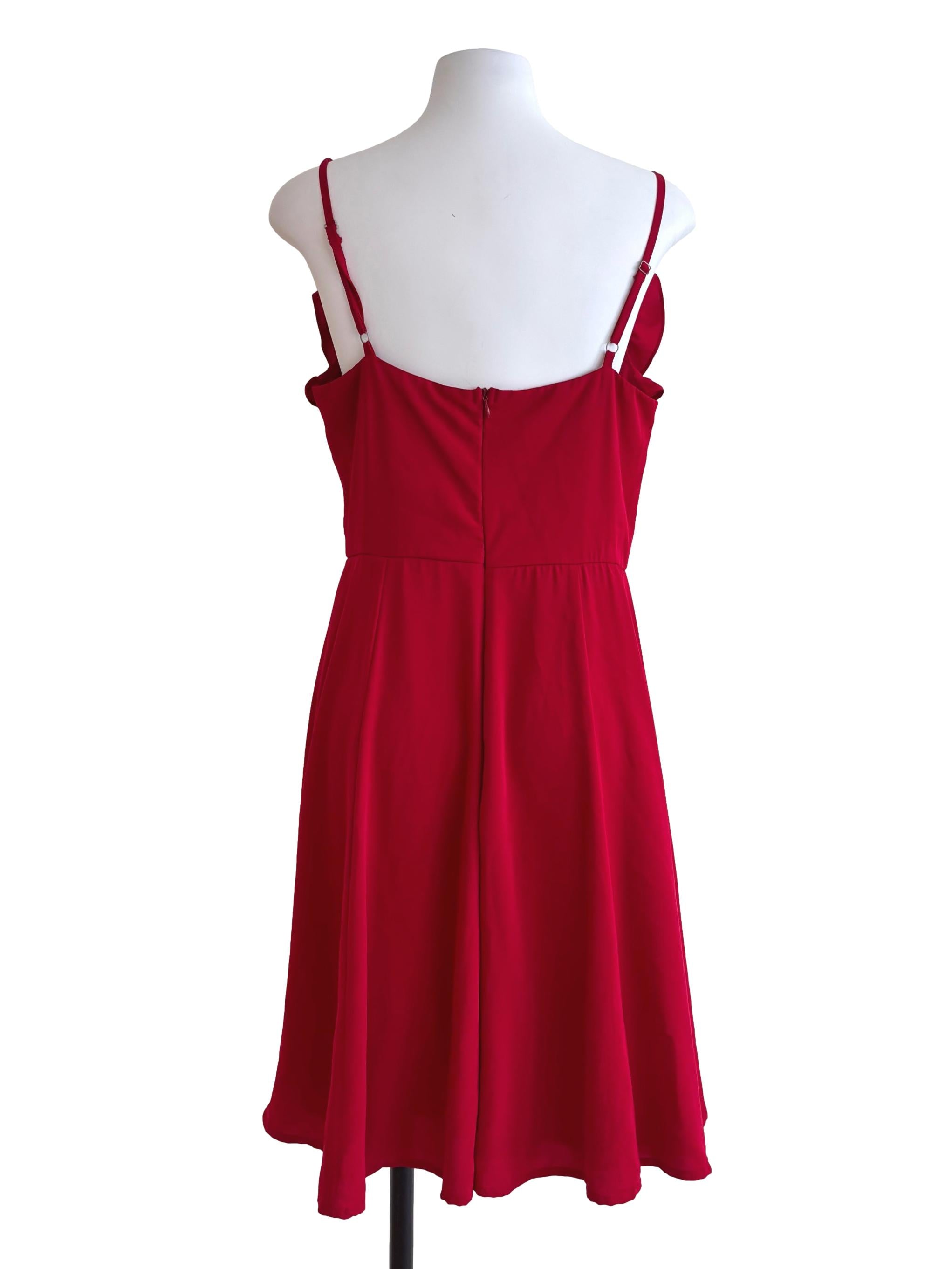 Blood Red Ruffle Neckline Dress TTR