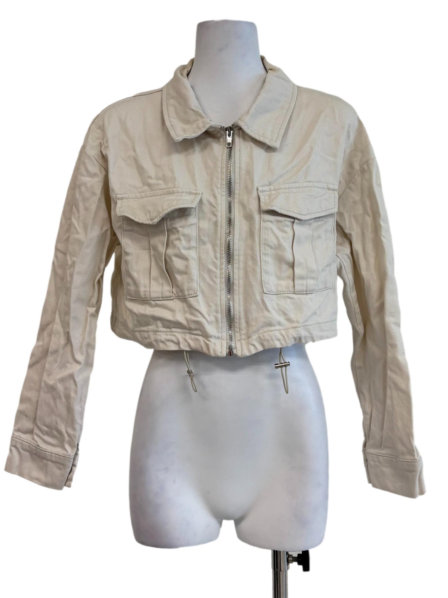Off White Zip Up Cropped Jacket