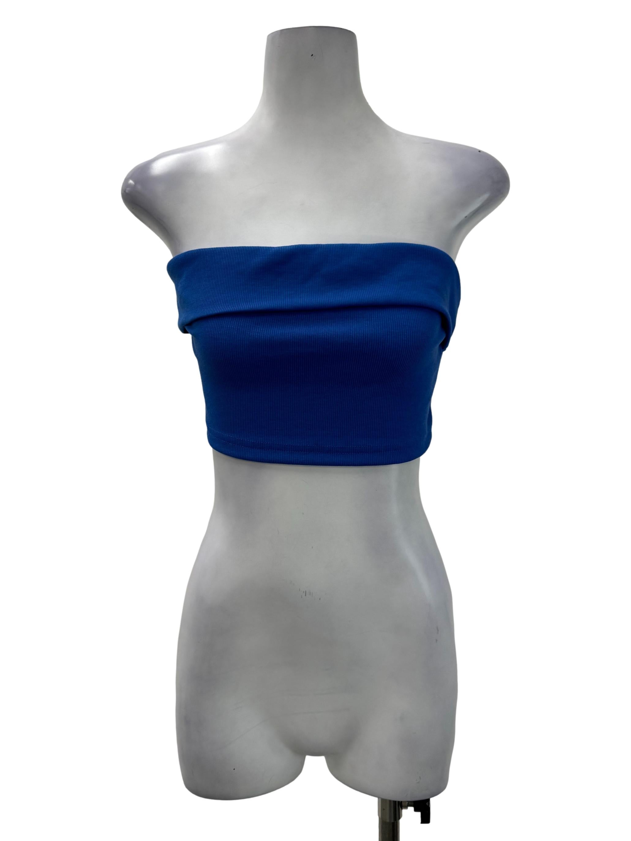 Shein Royal Blue Ribbed Strapless Top | REFASH