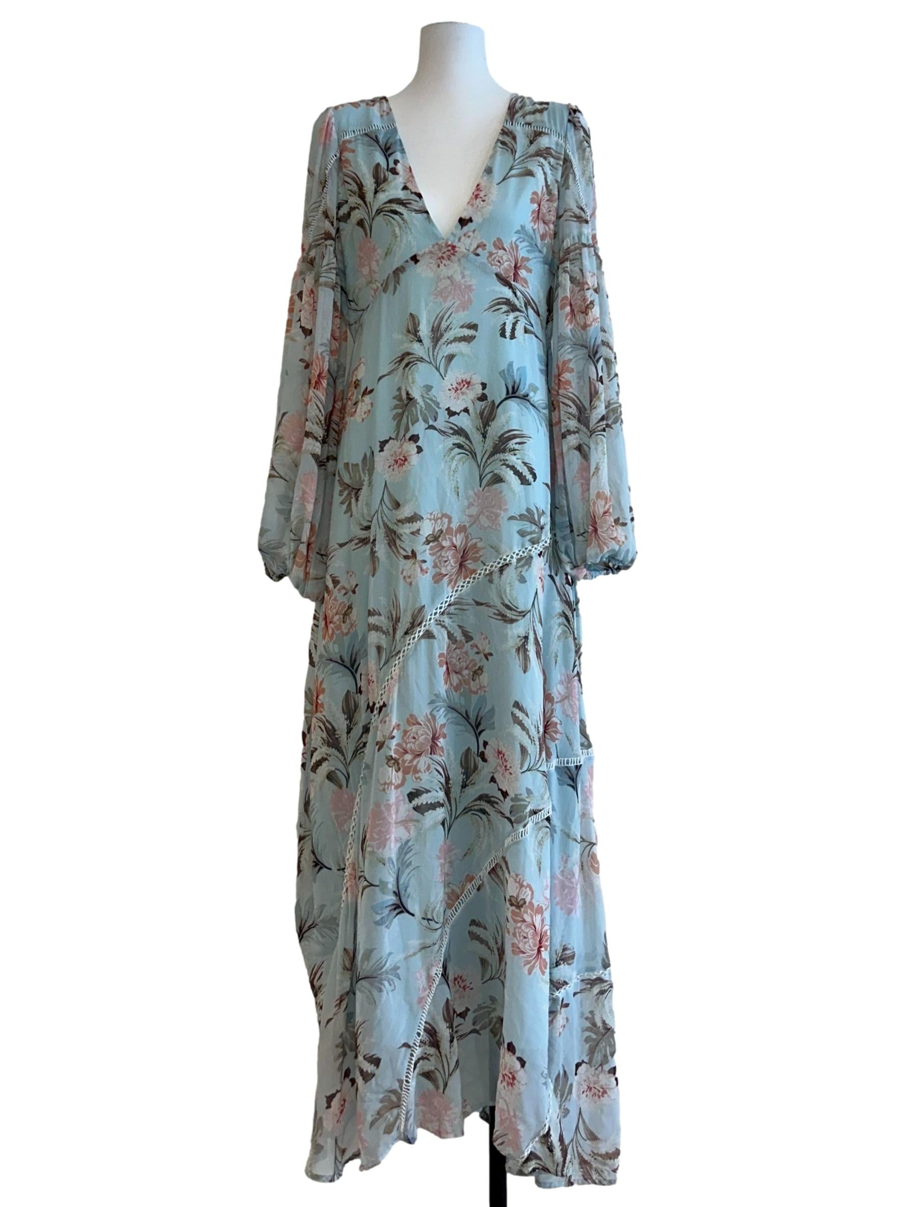 Light Blue Floral Chiffon Dress
