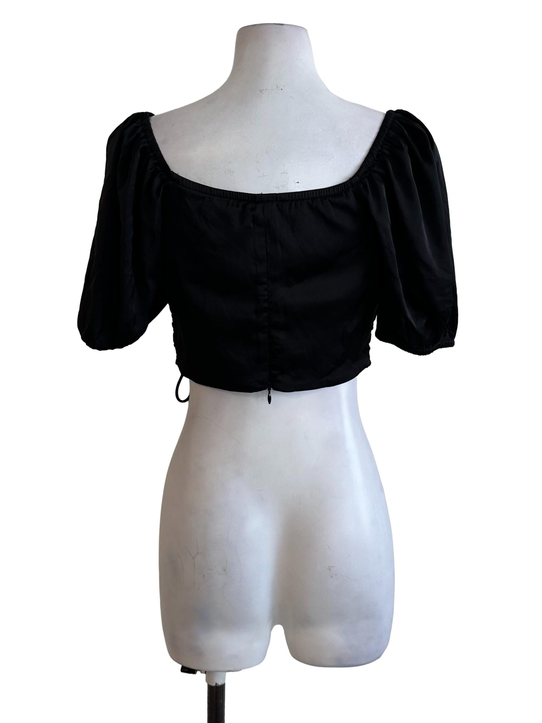 Rich Black Ruched Side Tie Top