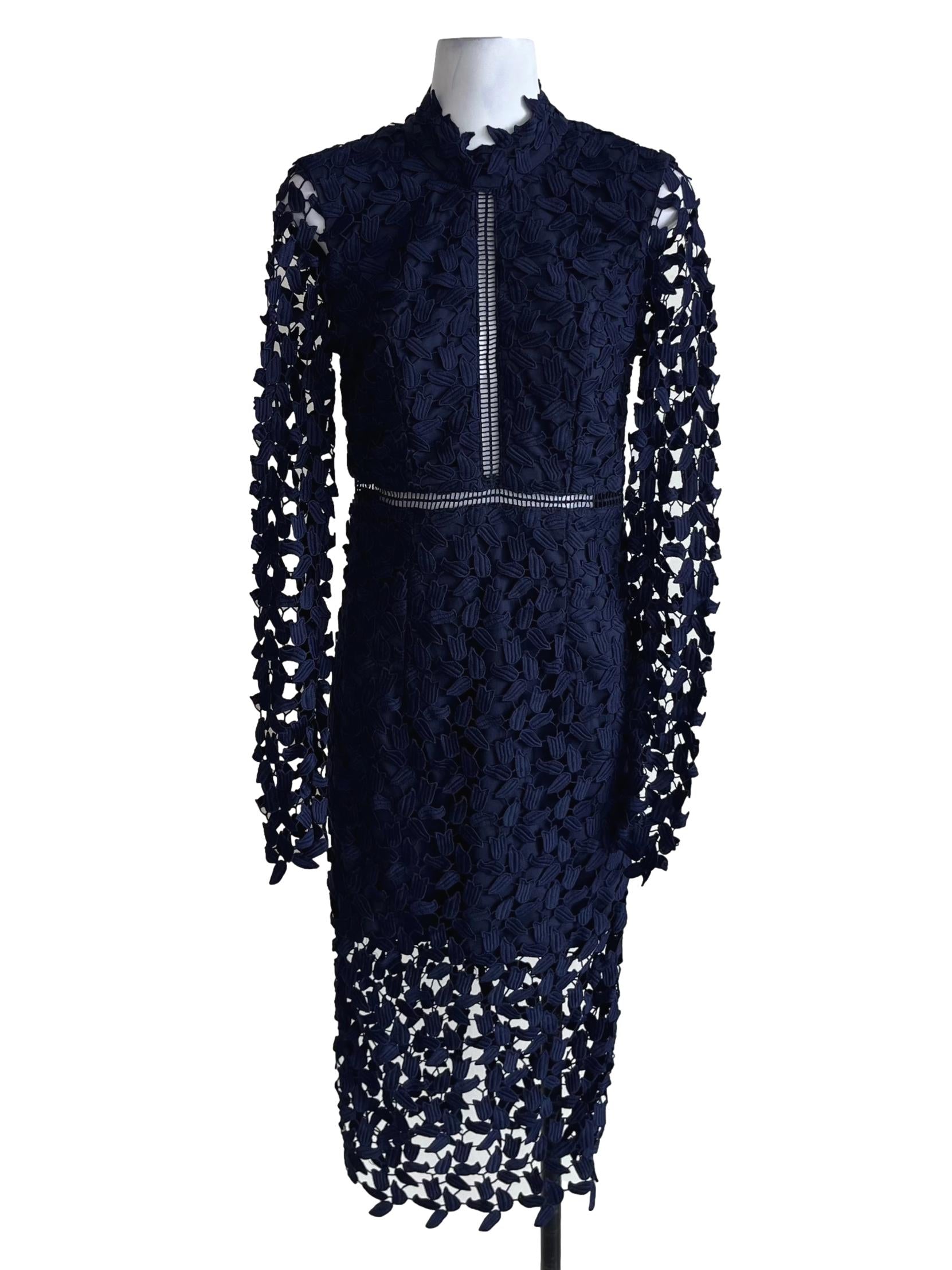 Navy Blue Lace Empire Dress