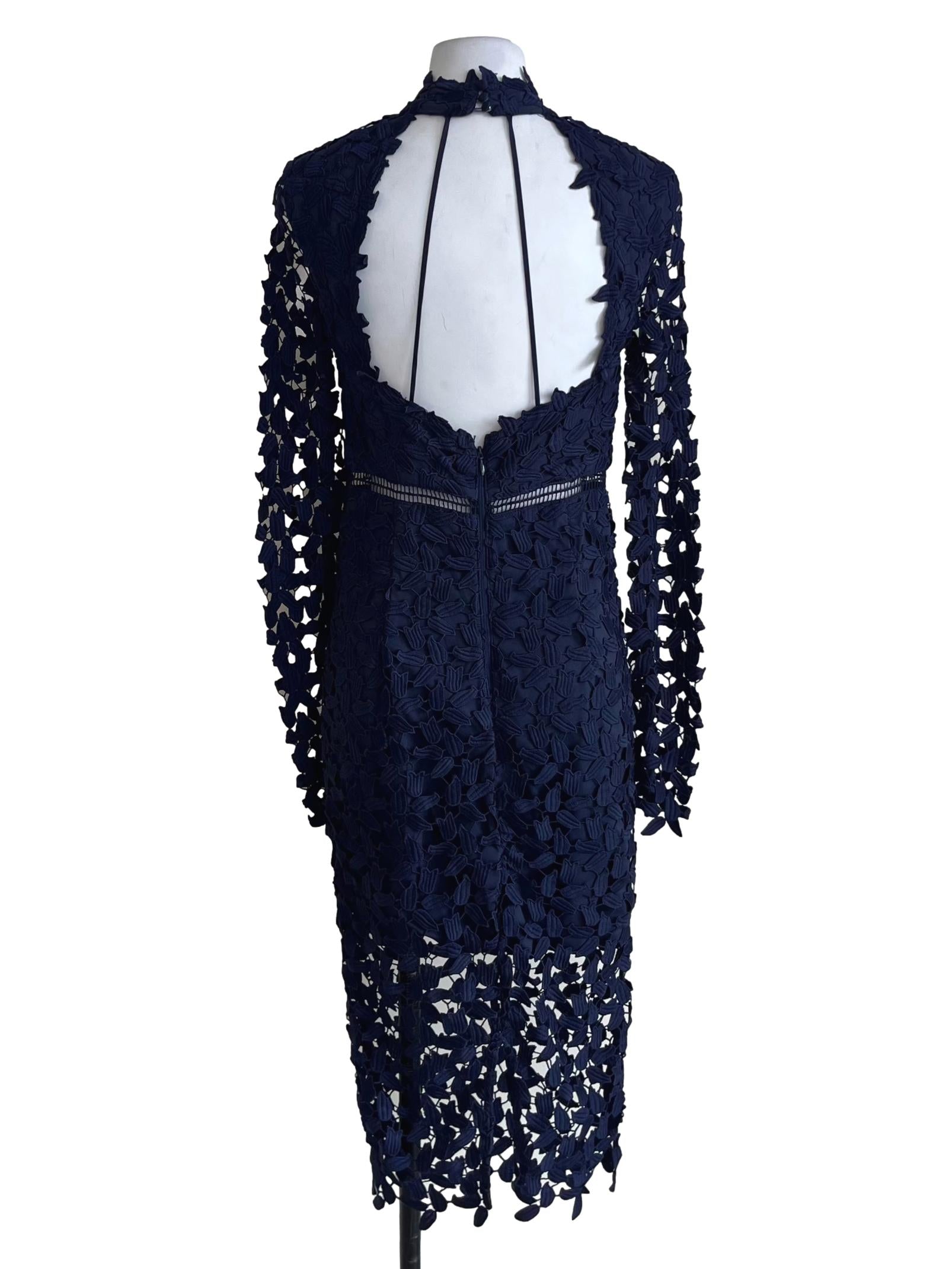 Navy Blue Lace Empire Dress