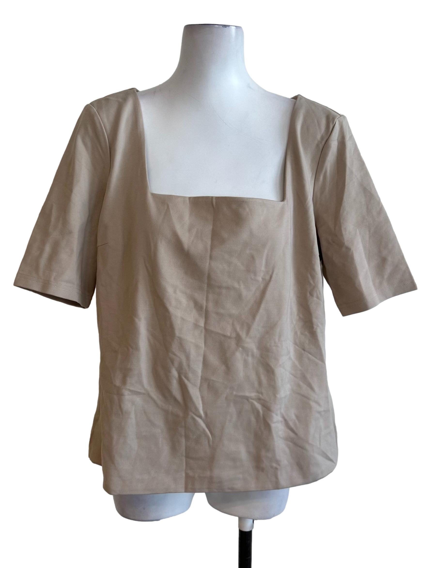 Latte Brown Square Neck Short Sleeve Top