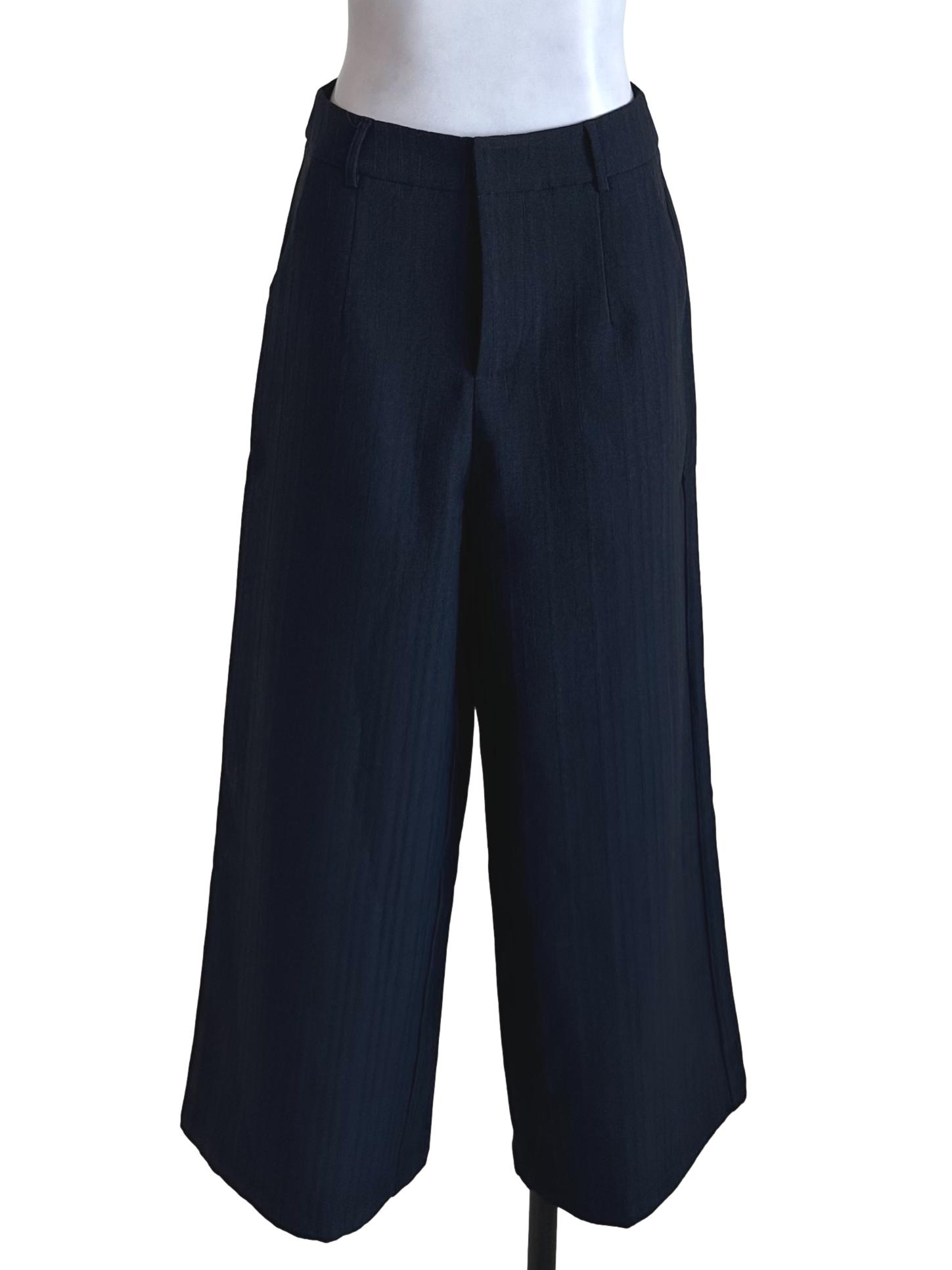 Midnight Blue Stripe Textured Pants