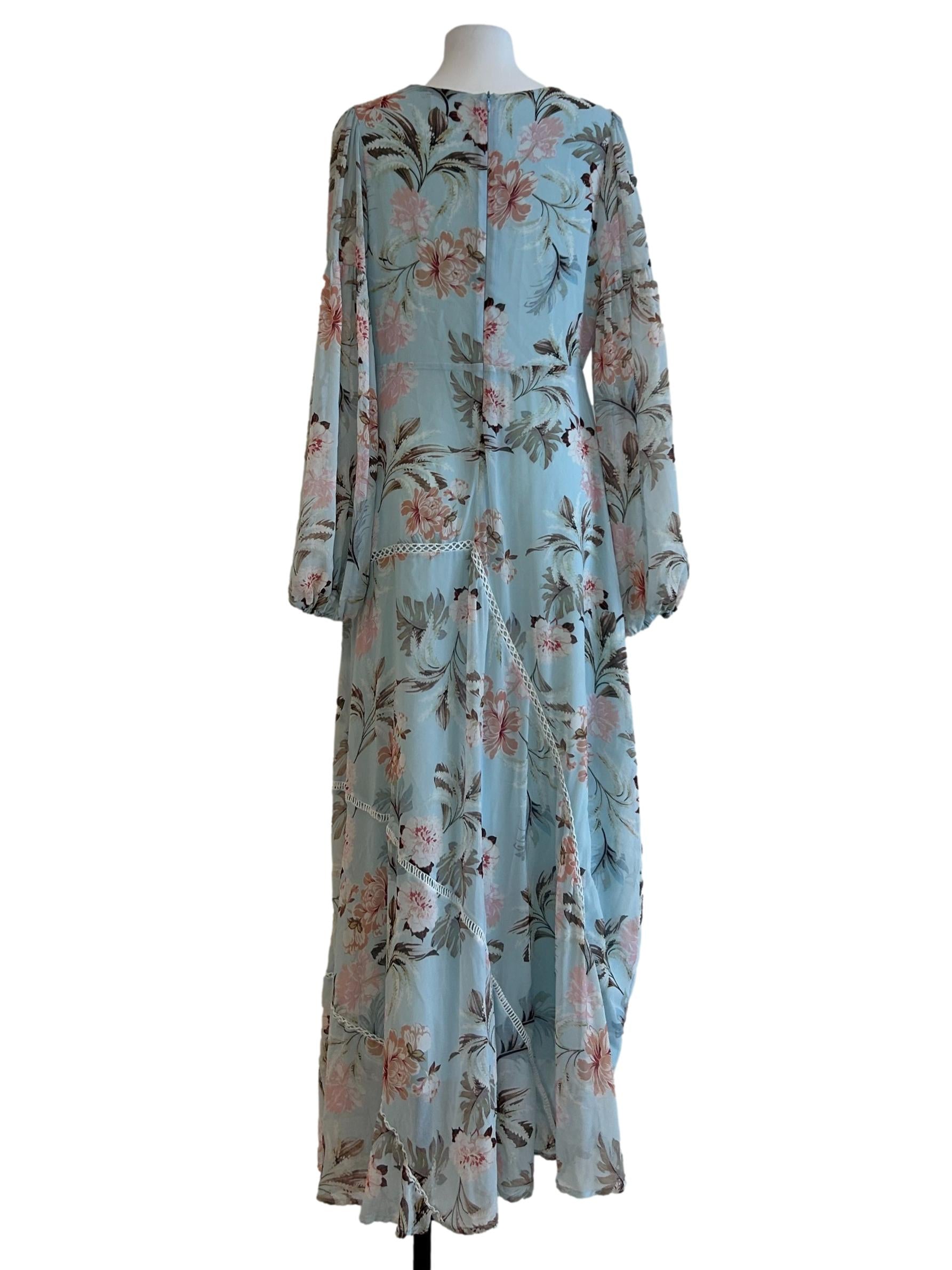 Light Blue Floral Chiffon Dress