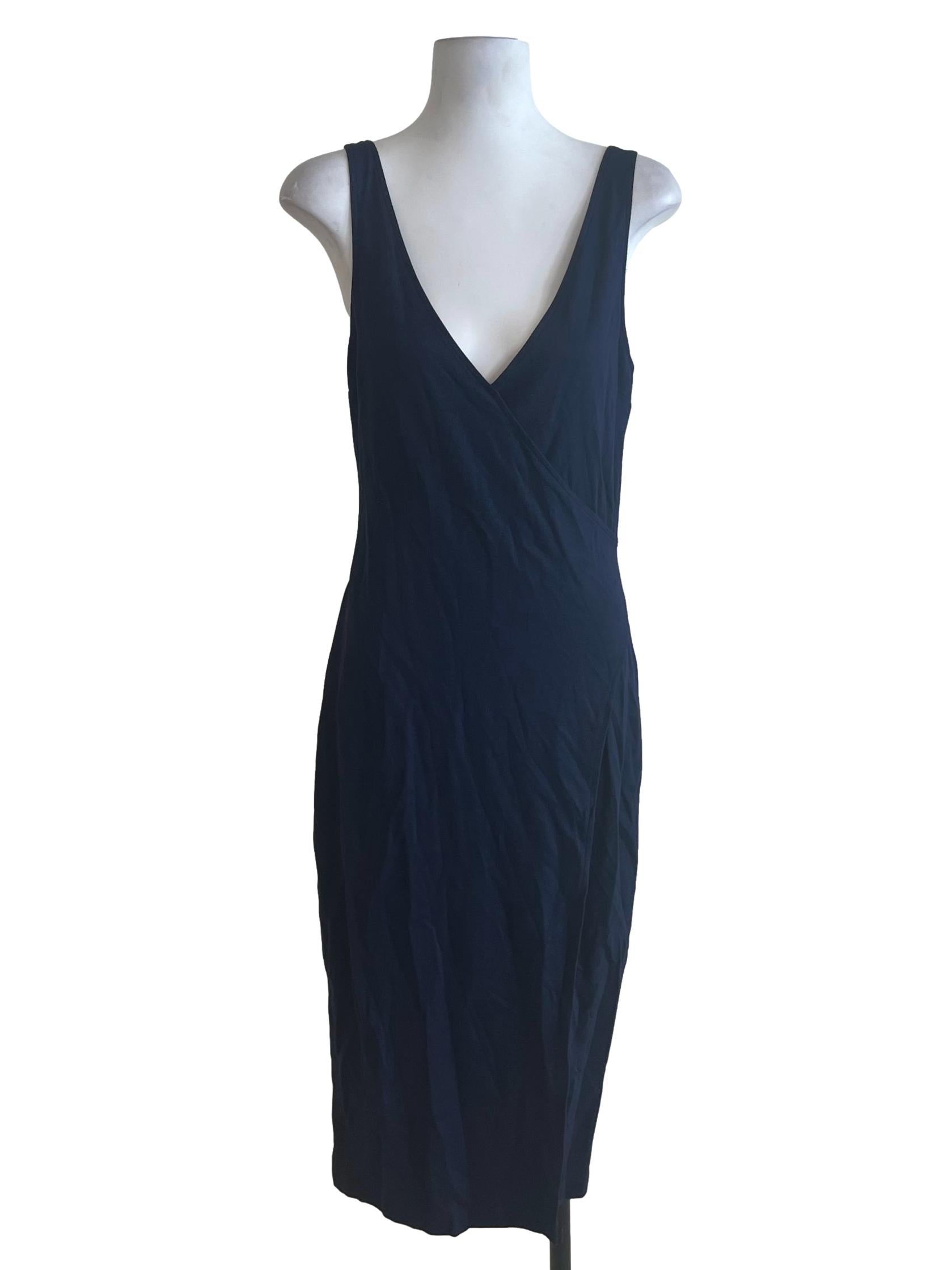 Navy Blue V-Neck Sheath Dress