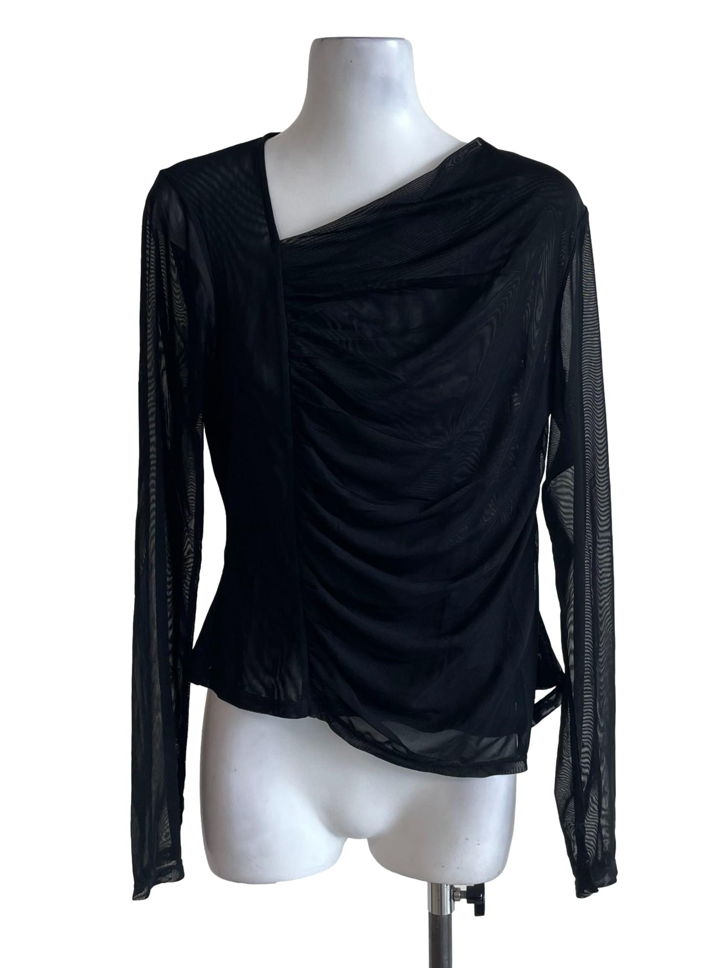 Black Ruched Mesh Top