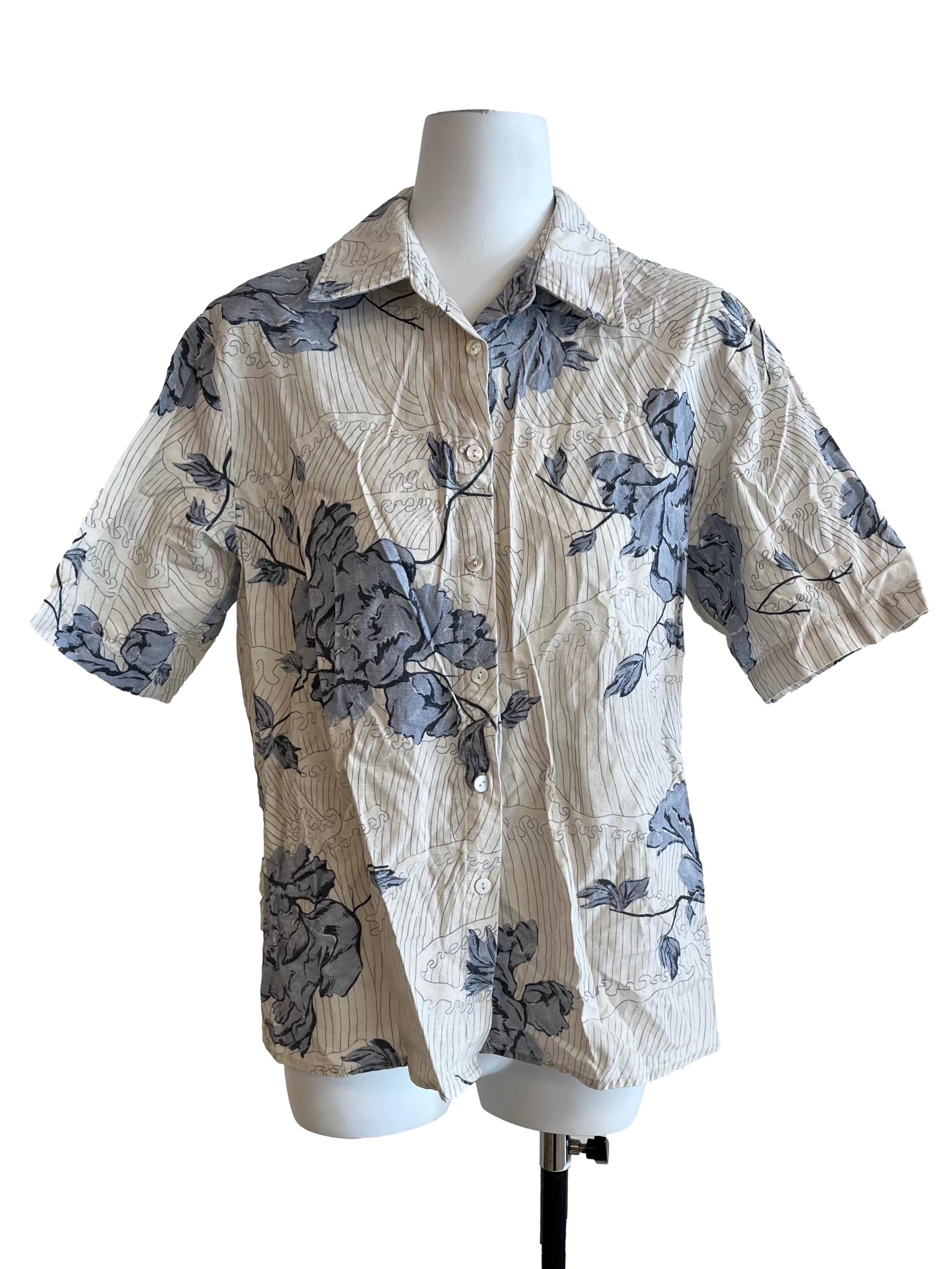 Beige Blue Abstract Shirt