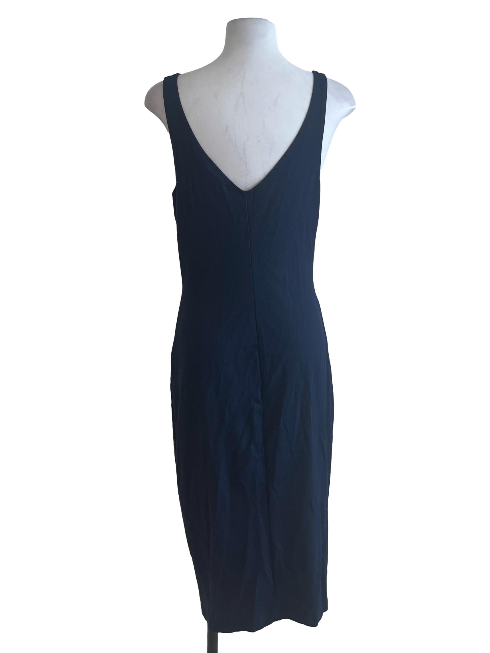 Navy Blue V-Neck Sheath Dress