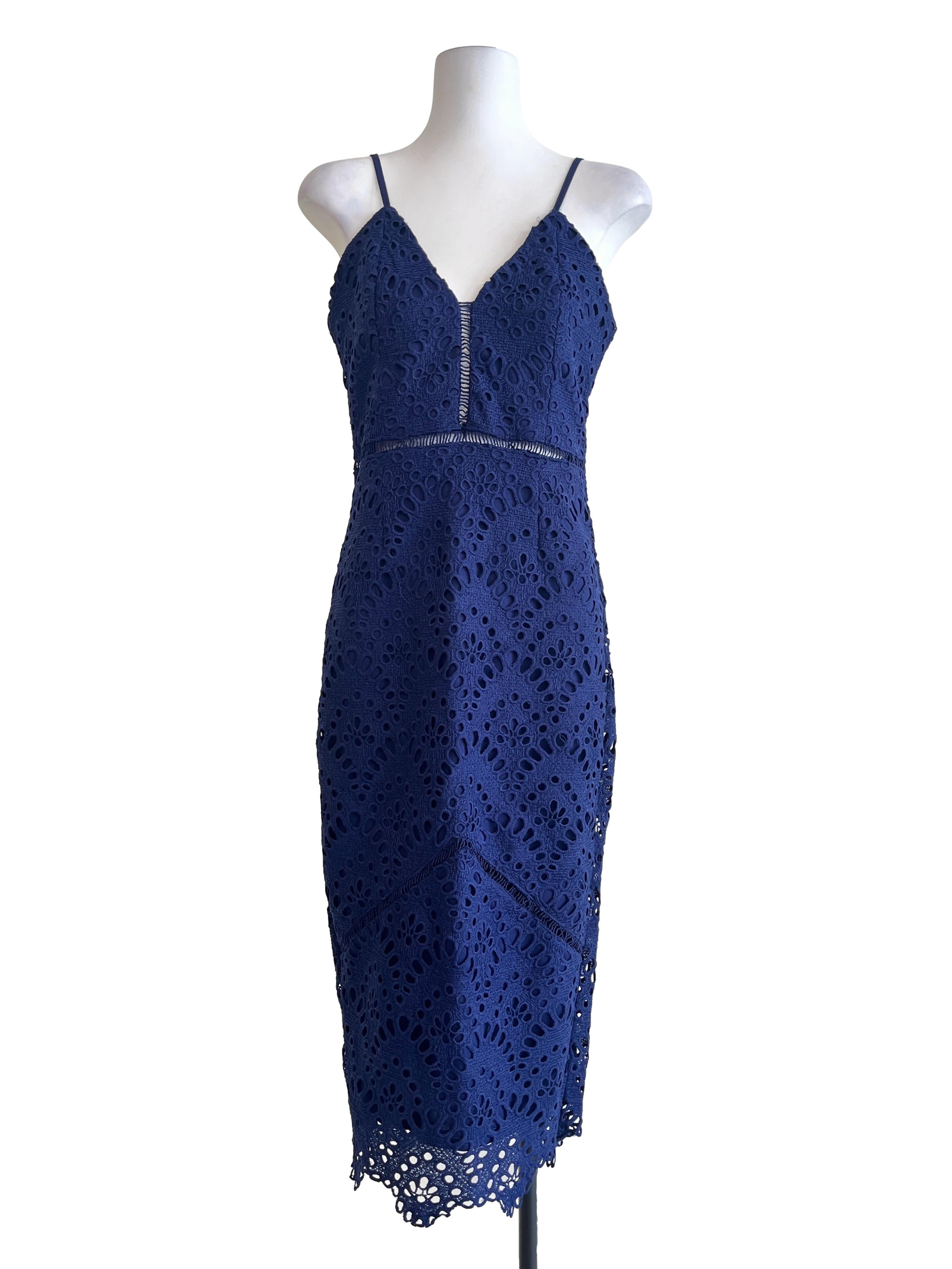 Navy Blue Sweetheart Lace A-Line Dress