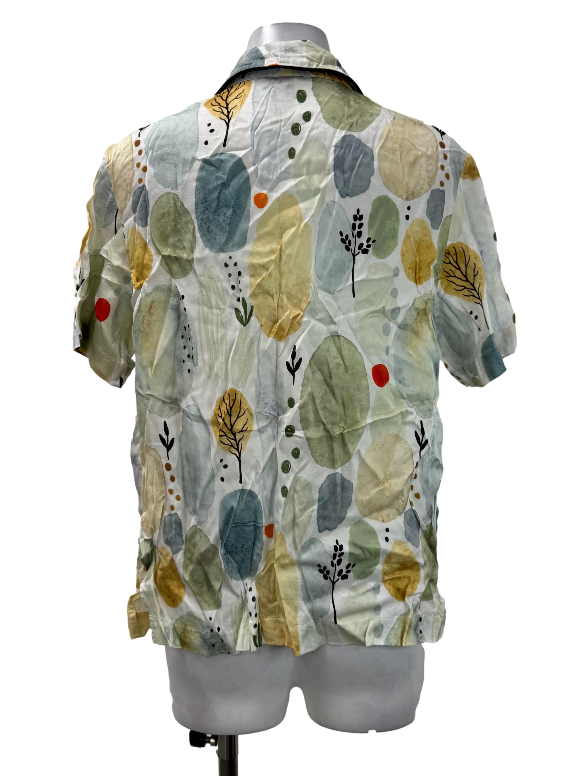 Green Printed Short Sleeves Button Top