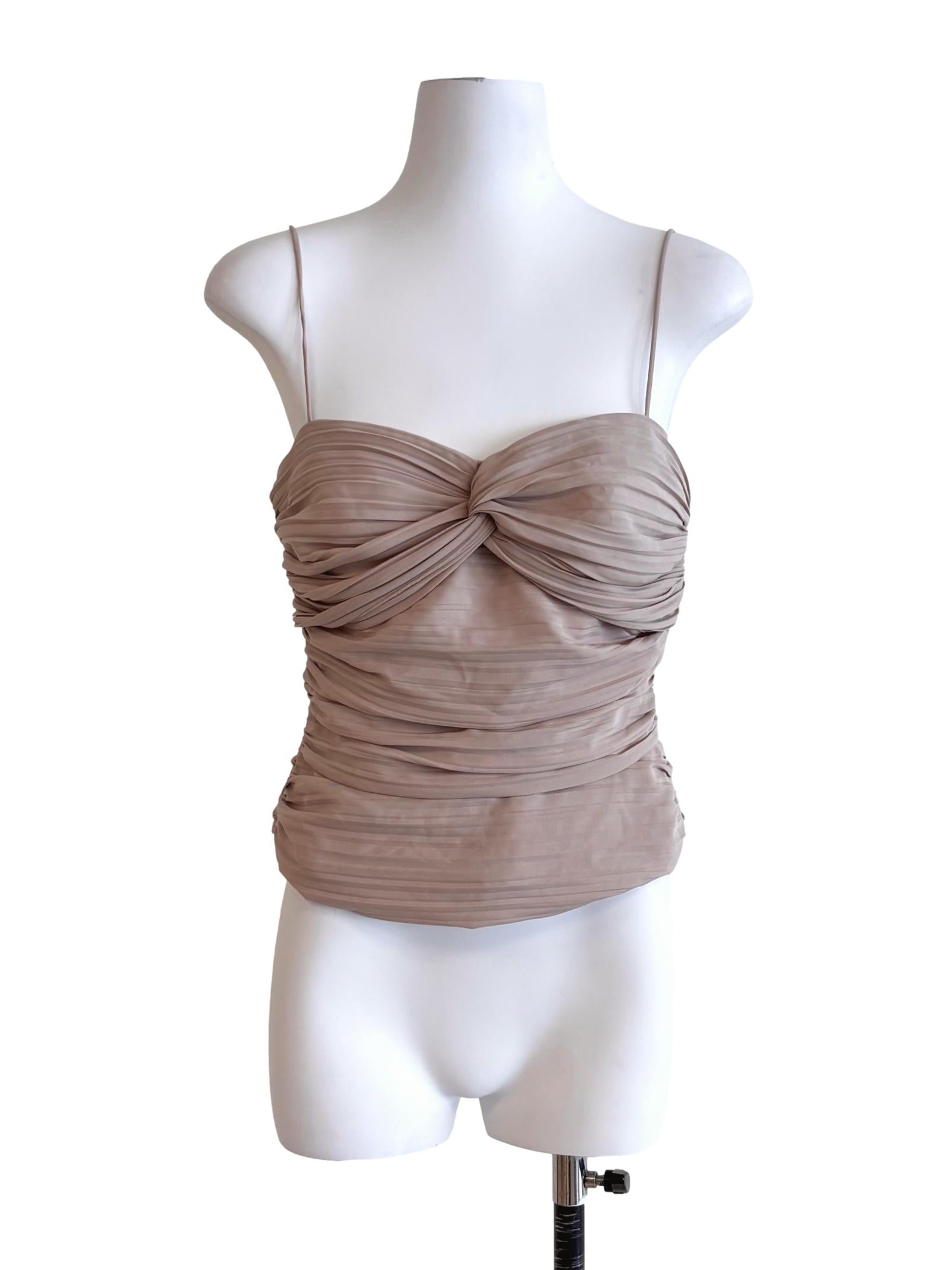 Nude Brown Pleated Sweetheart Top LB