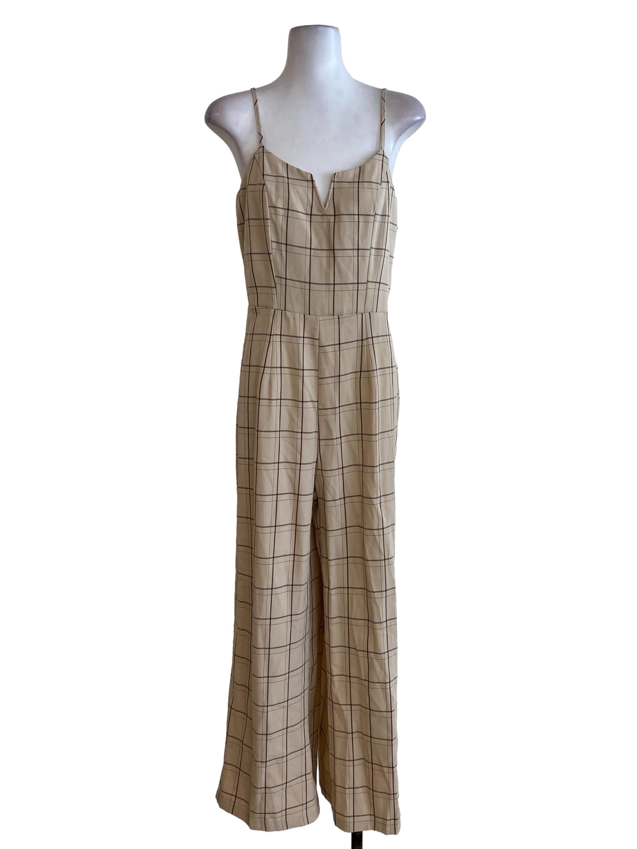 Beige Madras Jumpsuits