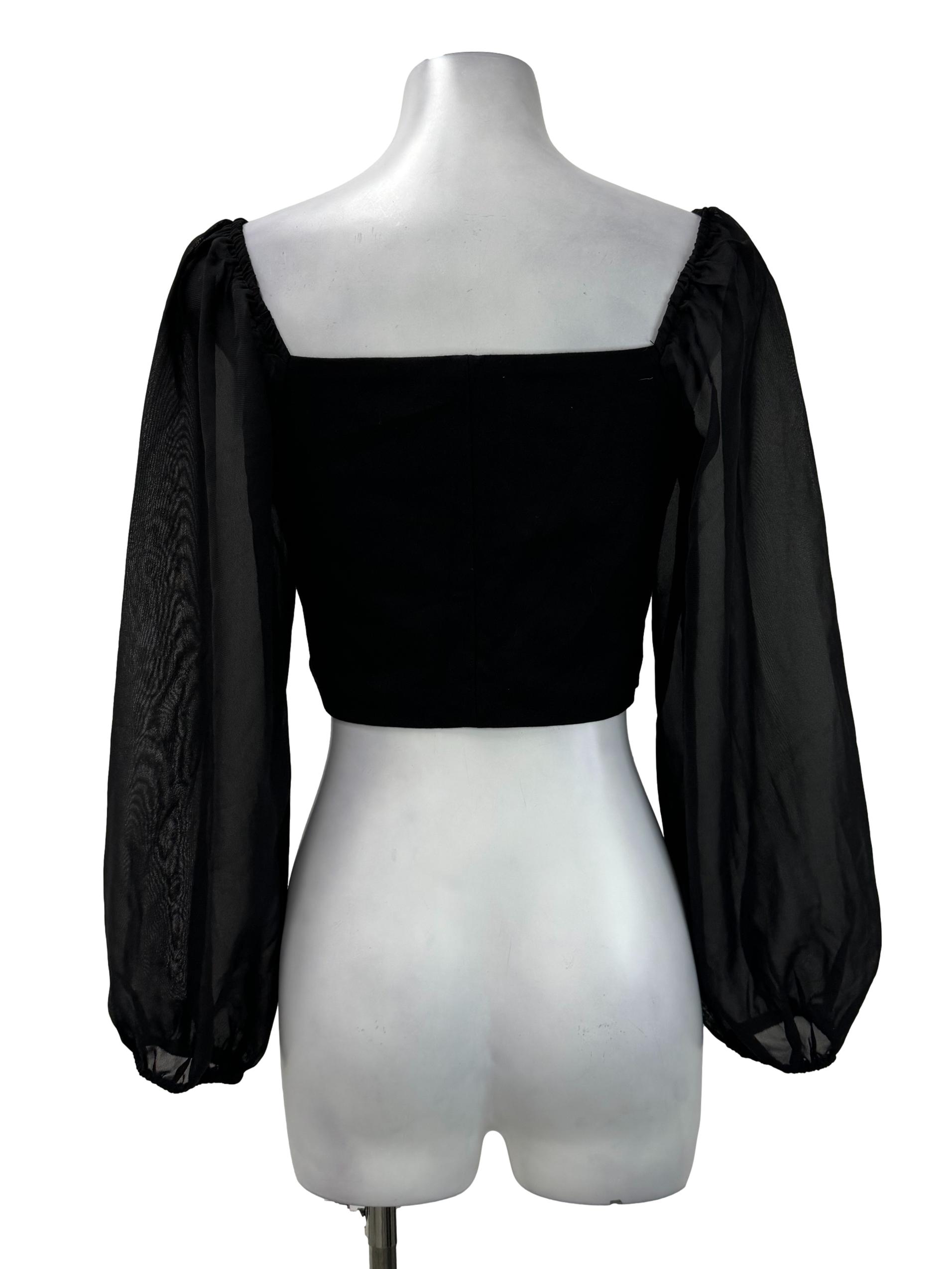 Black Square Neck Long Sleeves Blouse