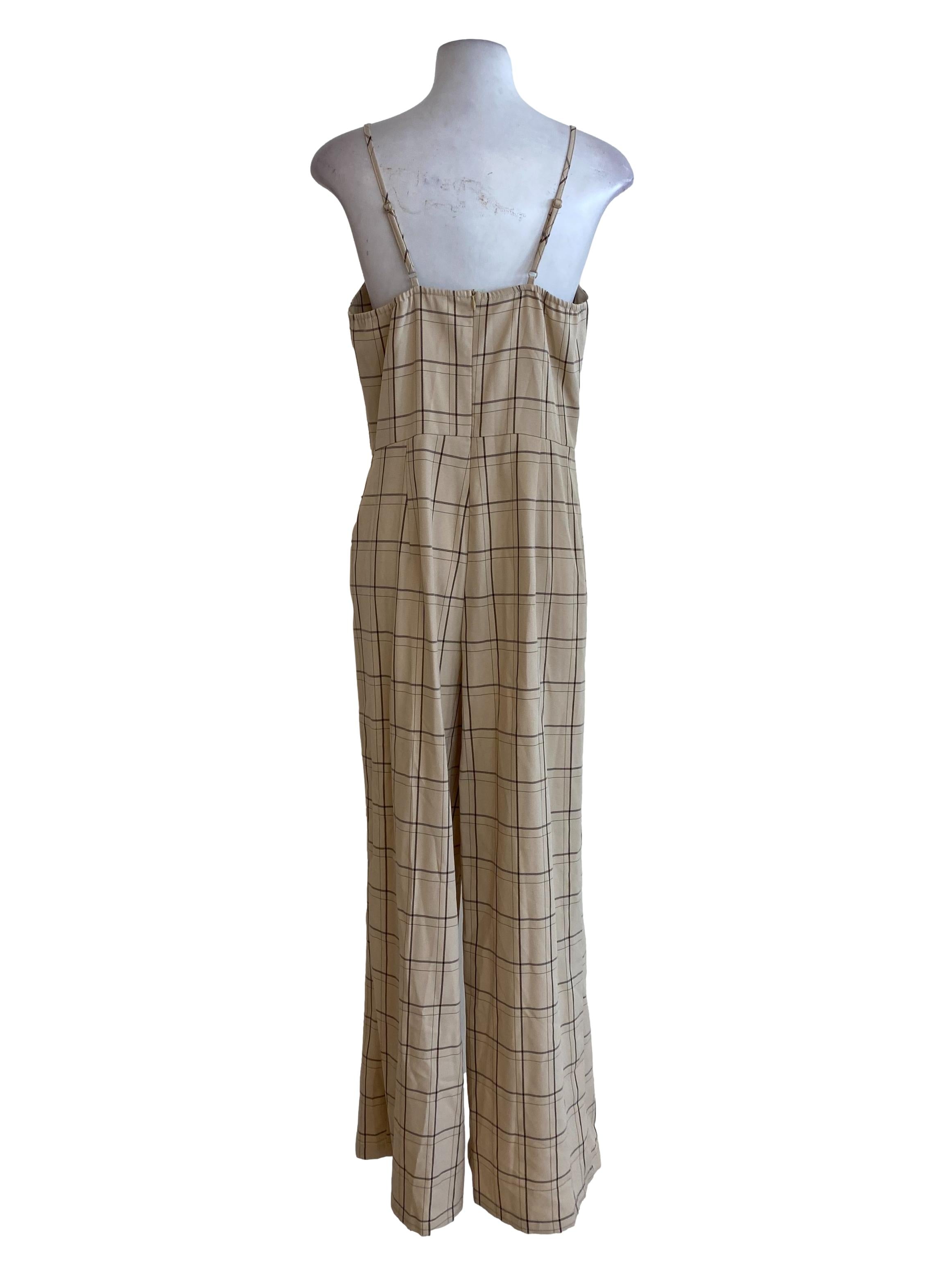 Beige Madras Jumpsuits