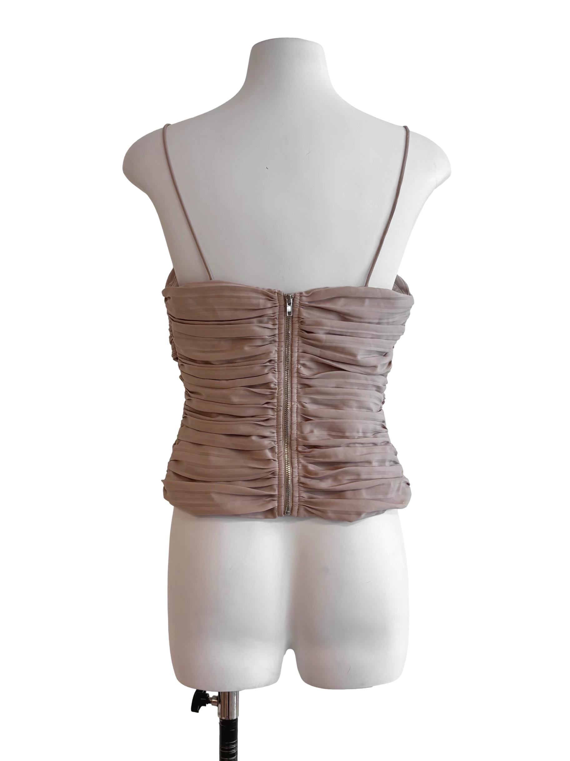 Nude Brown Pleated Sweetheart Top LB