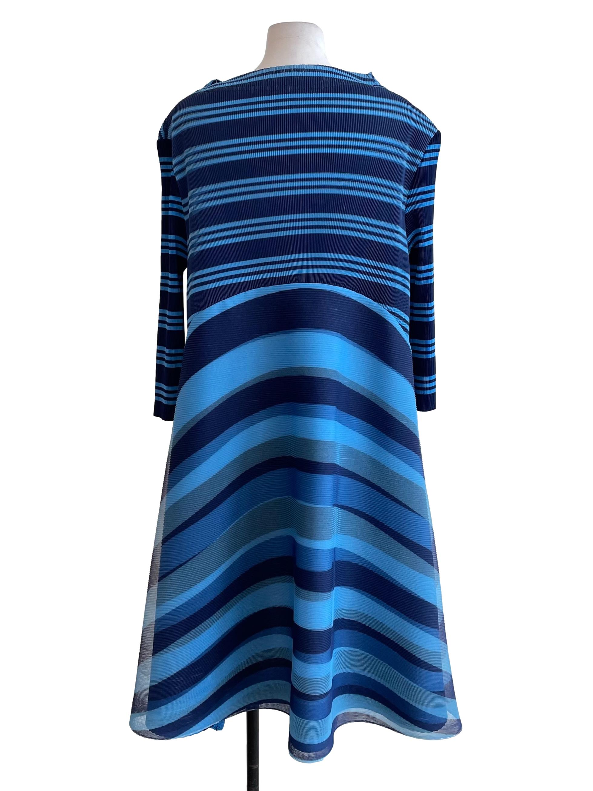 Blue Accordion Graphic Twirl Dress