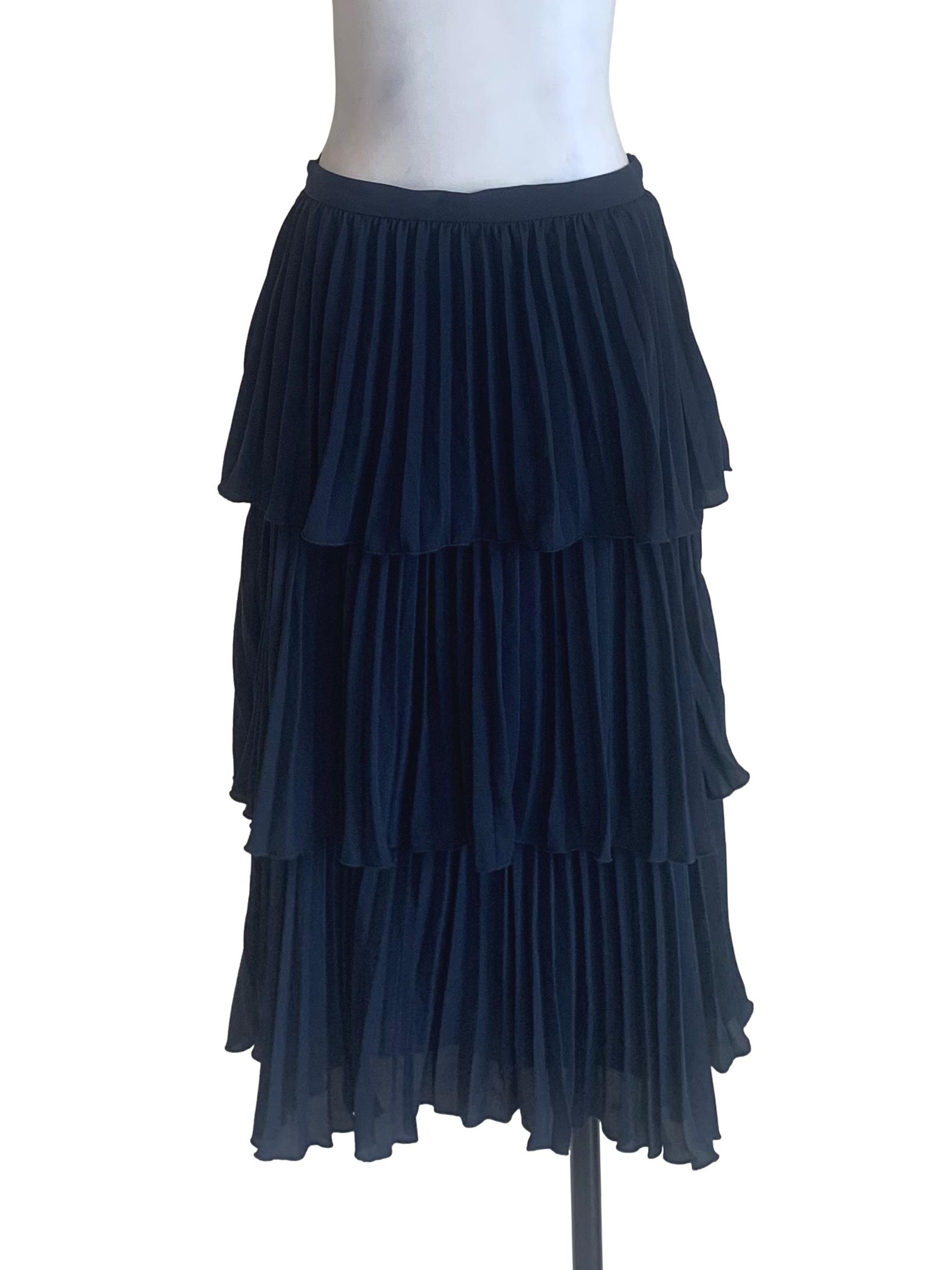 Berry Blue Pleated Tiered Skirt