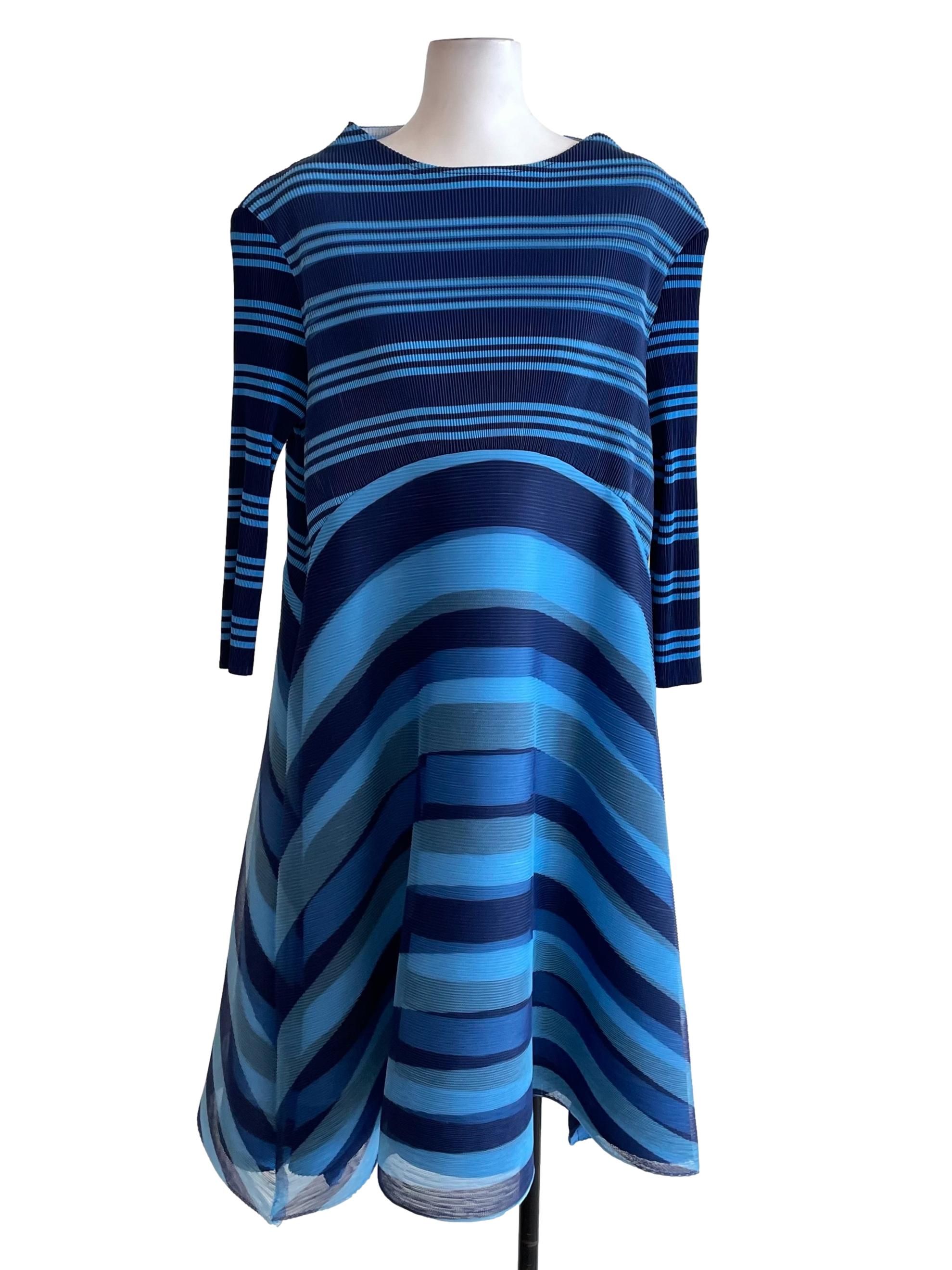 Blue Accordion Graphic Twirl Dress