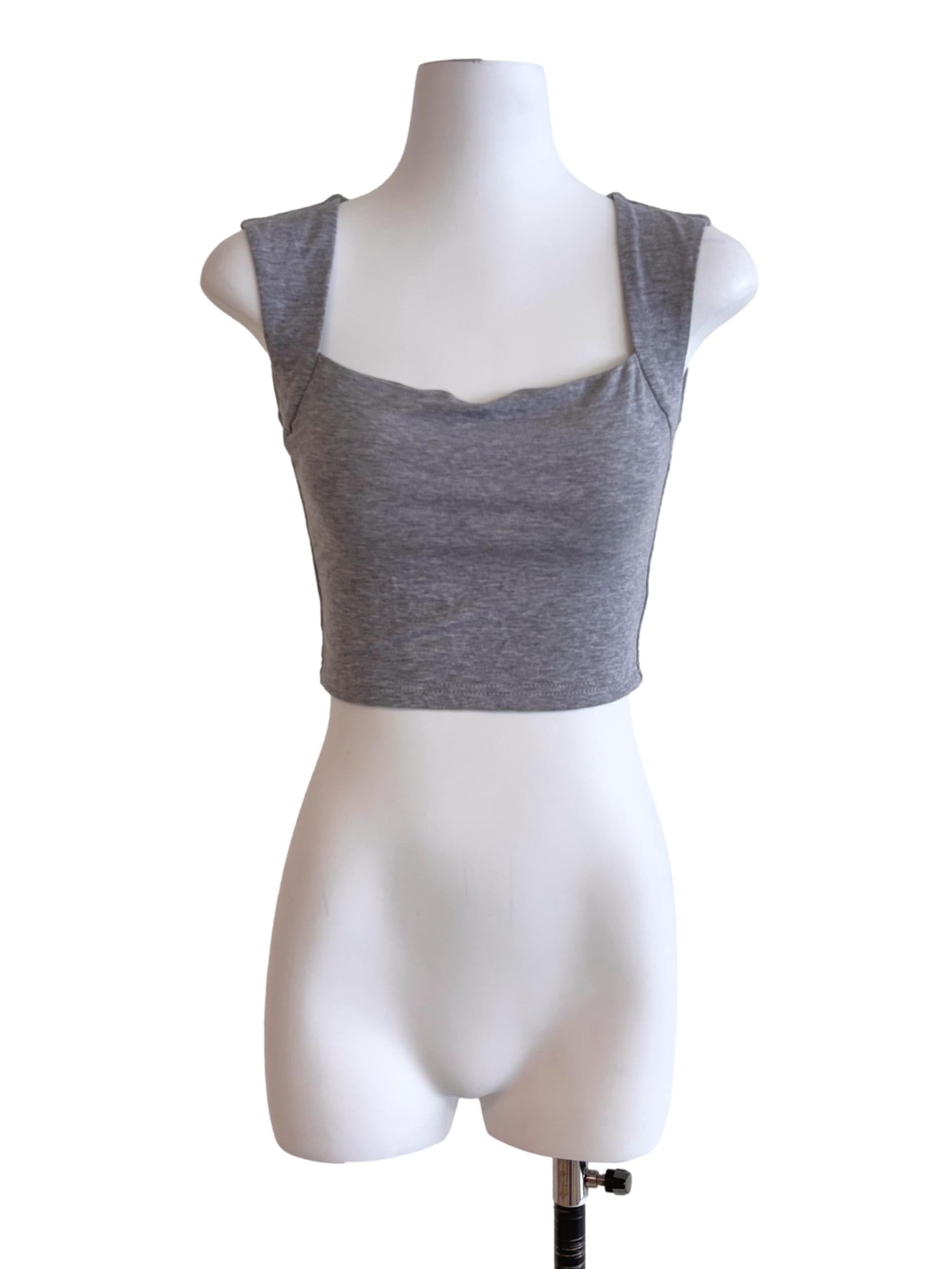 Grey Square Neck Crop Top