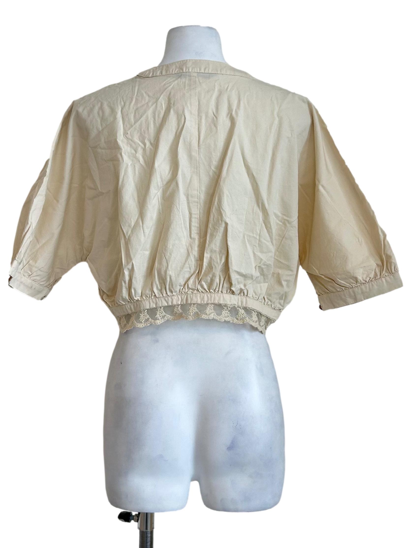 Beige Lace Pleated Crop Blouse