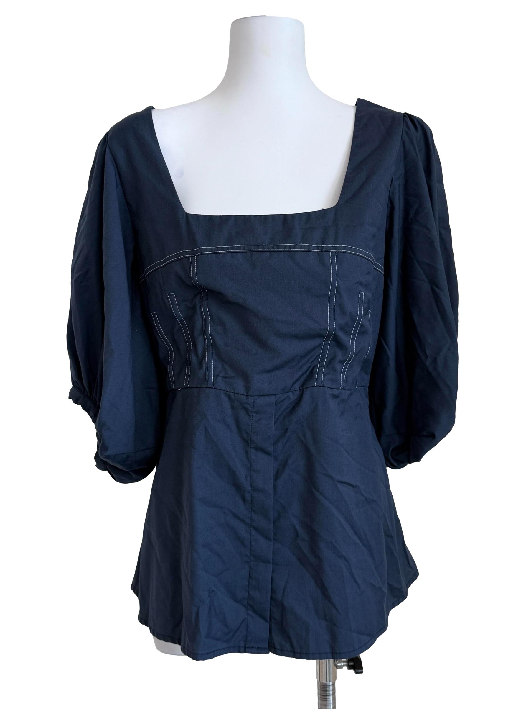 Denim Blue Square Neck Top