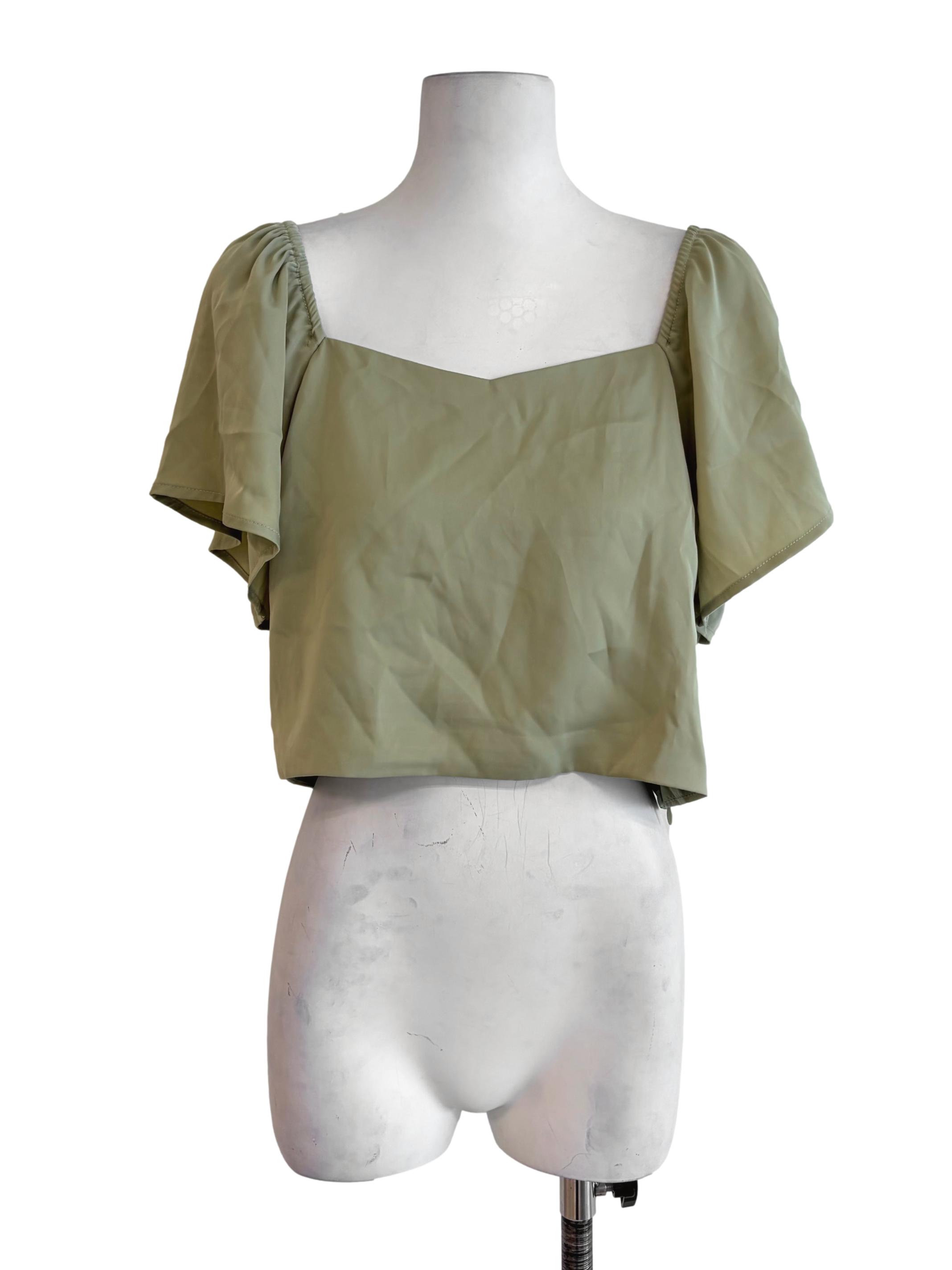 Olive Green Flare Sleeve Crop Top