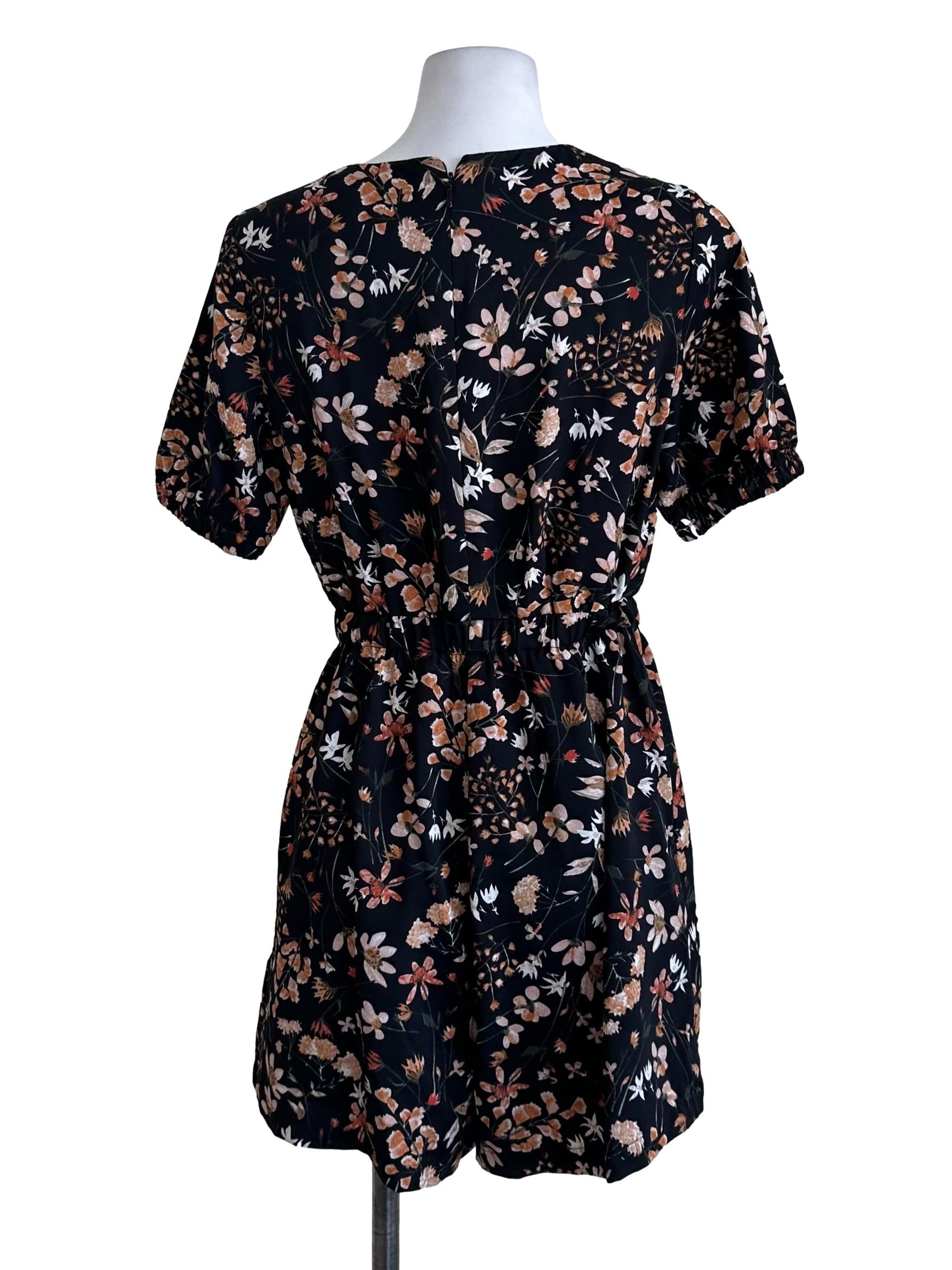 Black Floral V Neck Rompers
