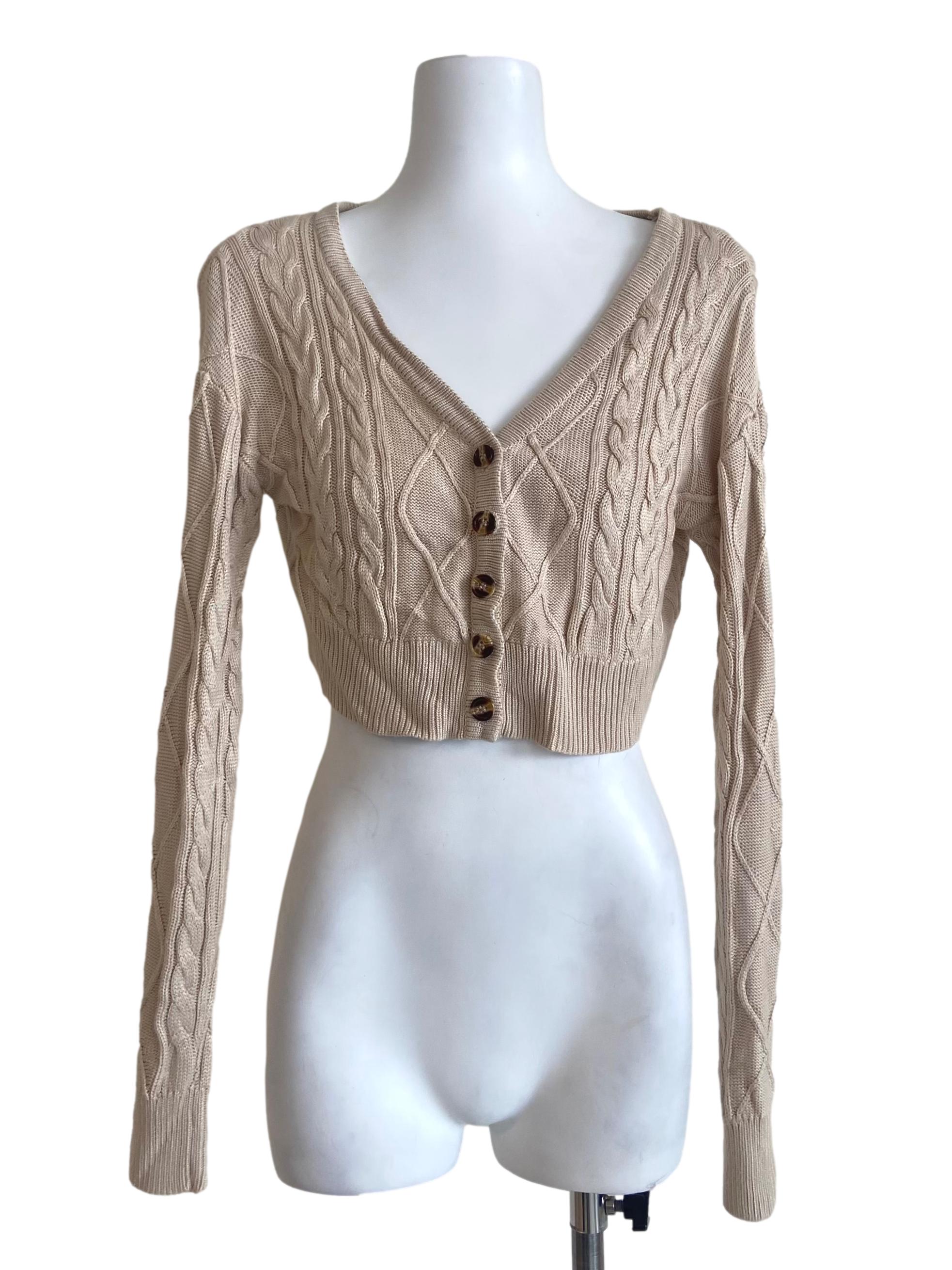 Linen Button Down Knitted Crop Cardigan