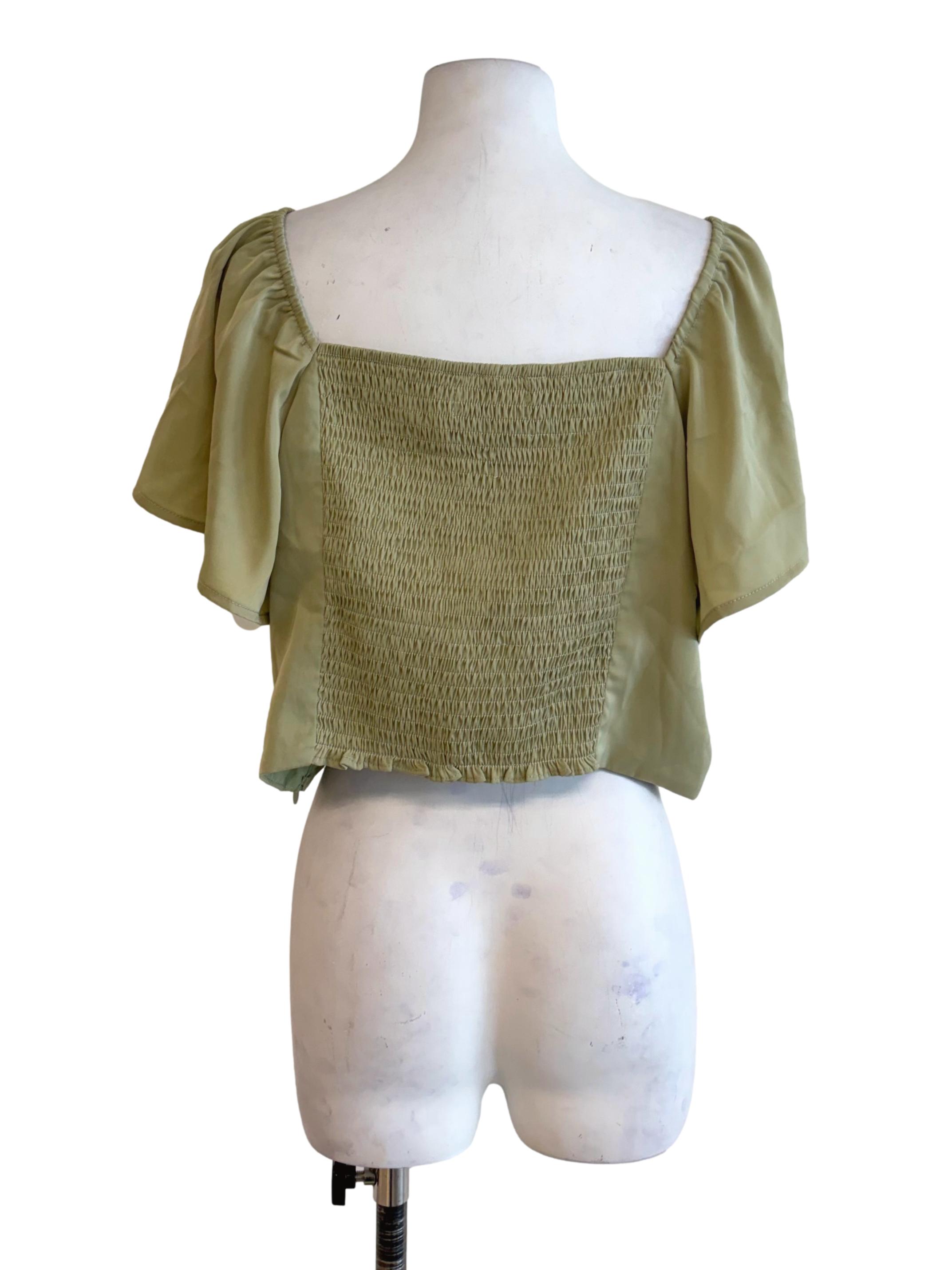 Olive Green Flare Sleeve Crop Top