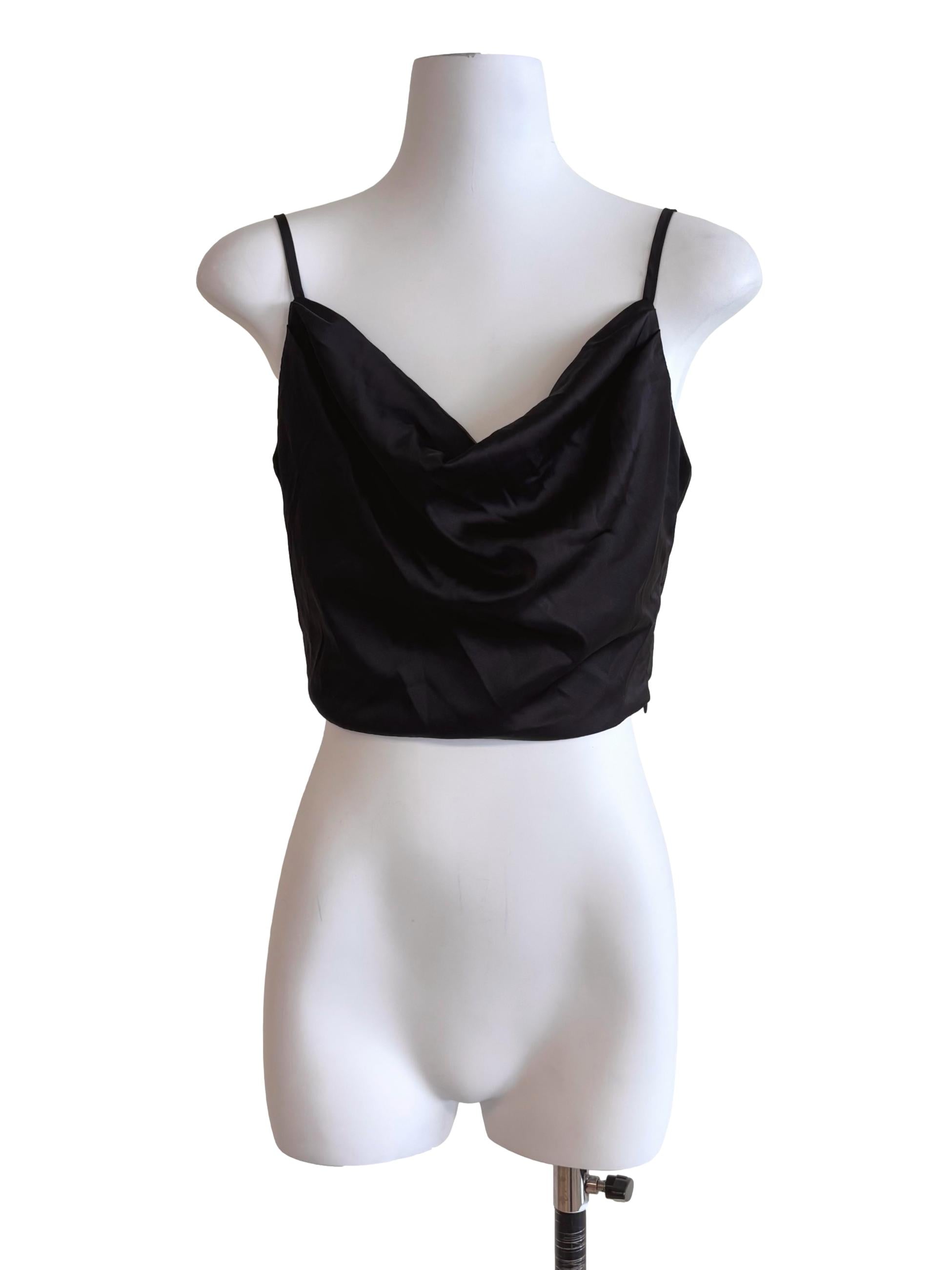 Oil Black Drape Crop Top YHF