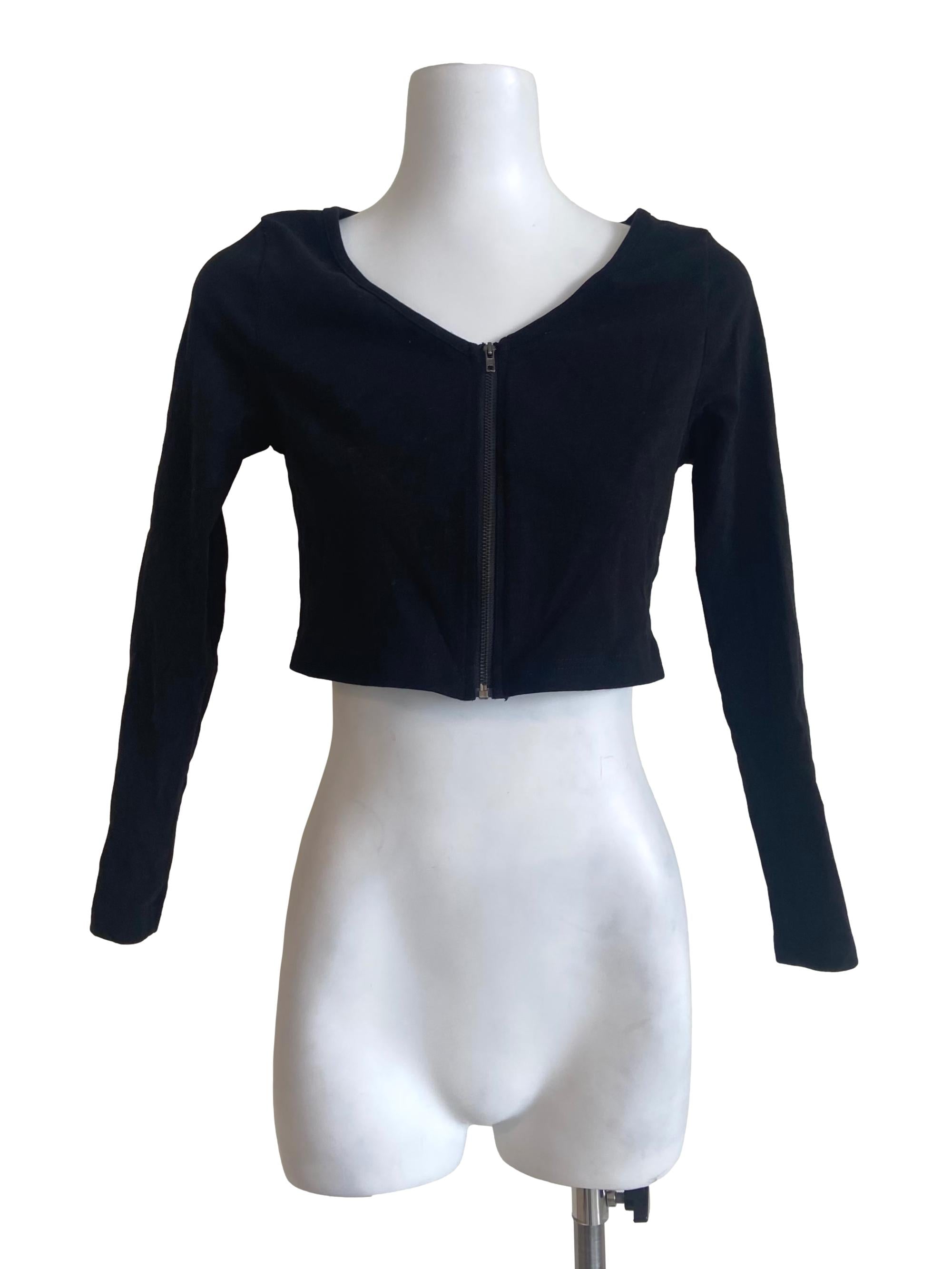 Black Zipper Twill Crop Top