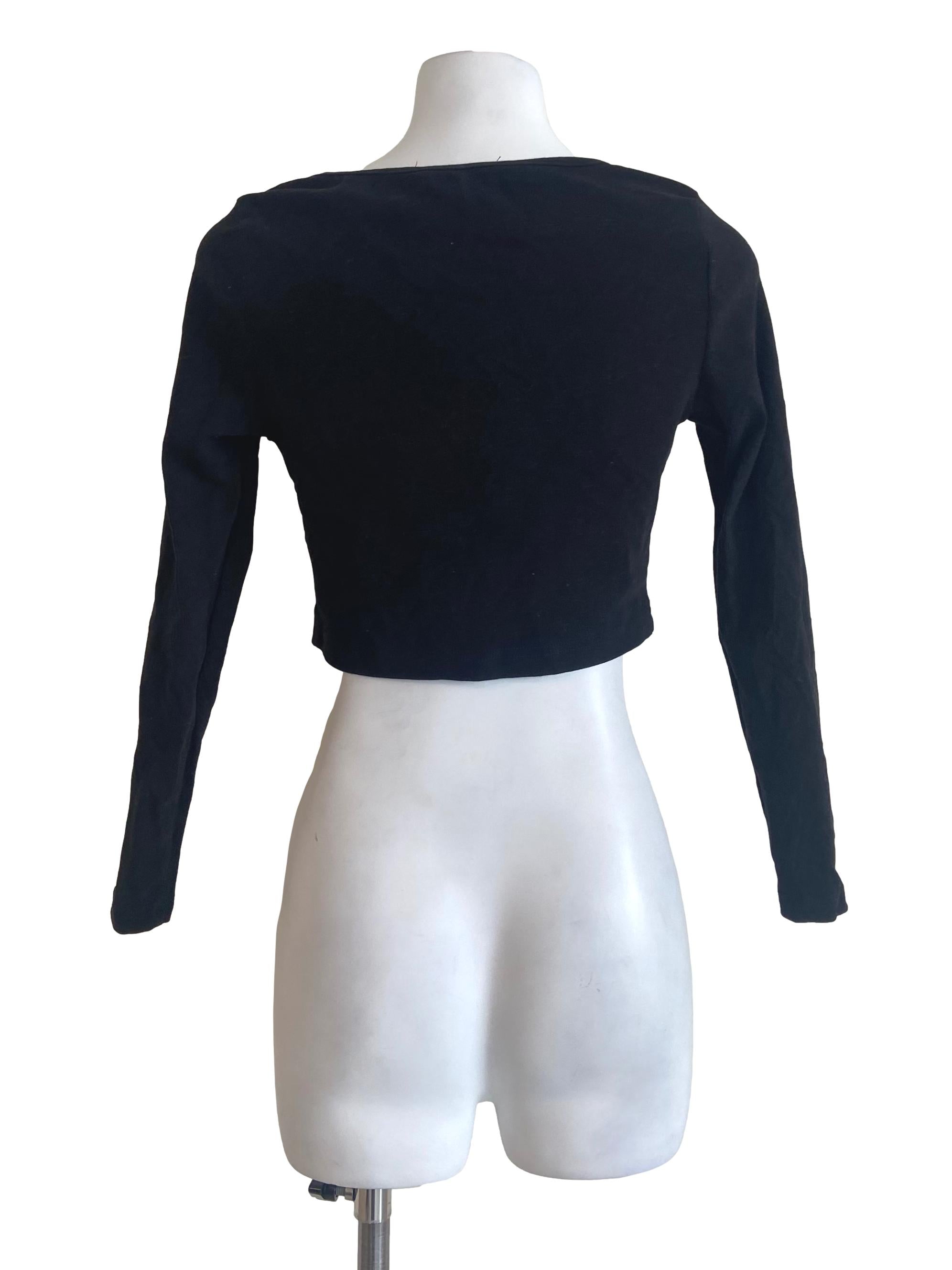 Black Zipper Twill Crop Top