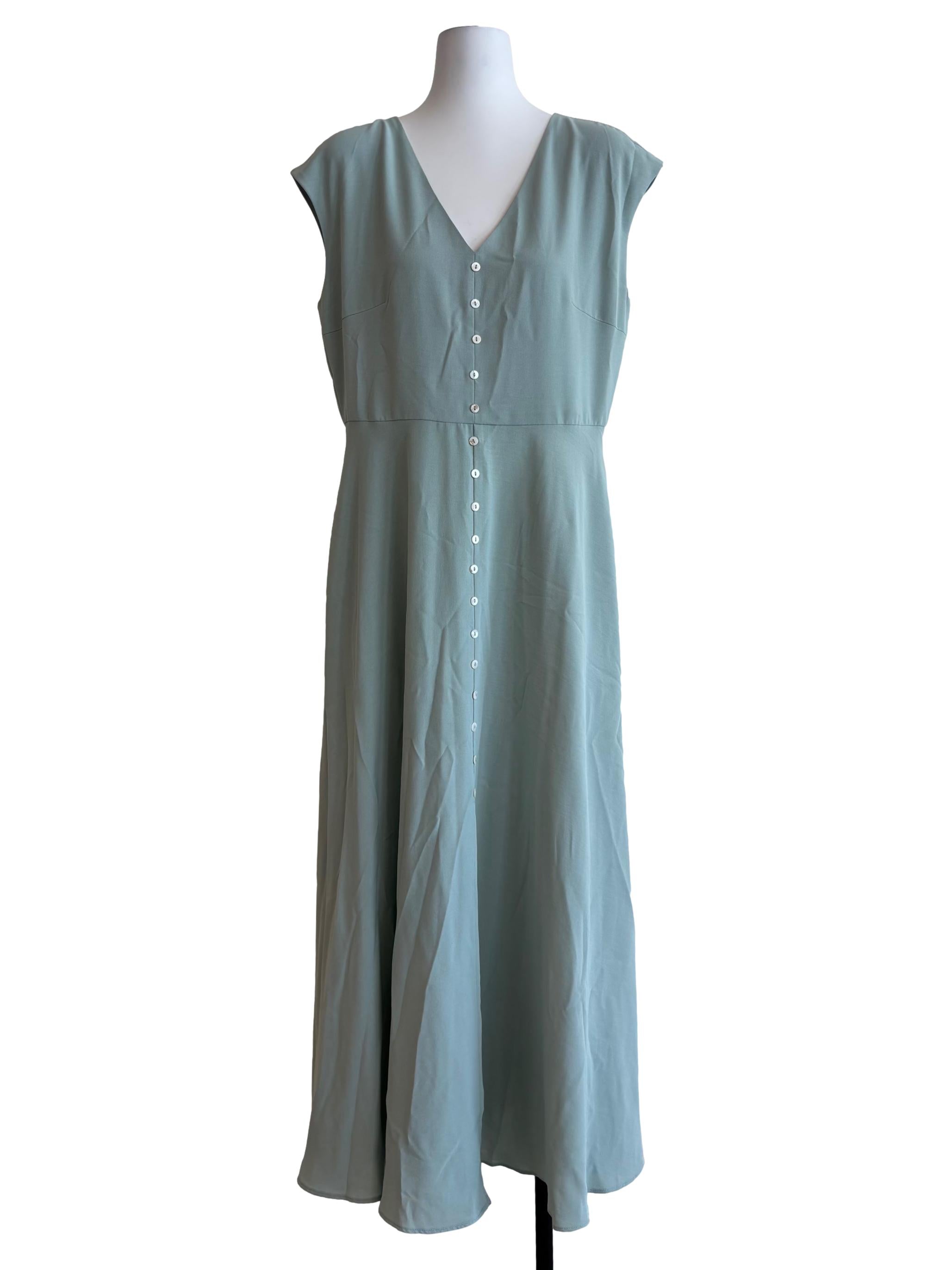 Soft Sage Green Button-Down Maxi Dress OSN