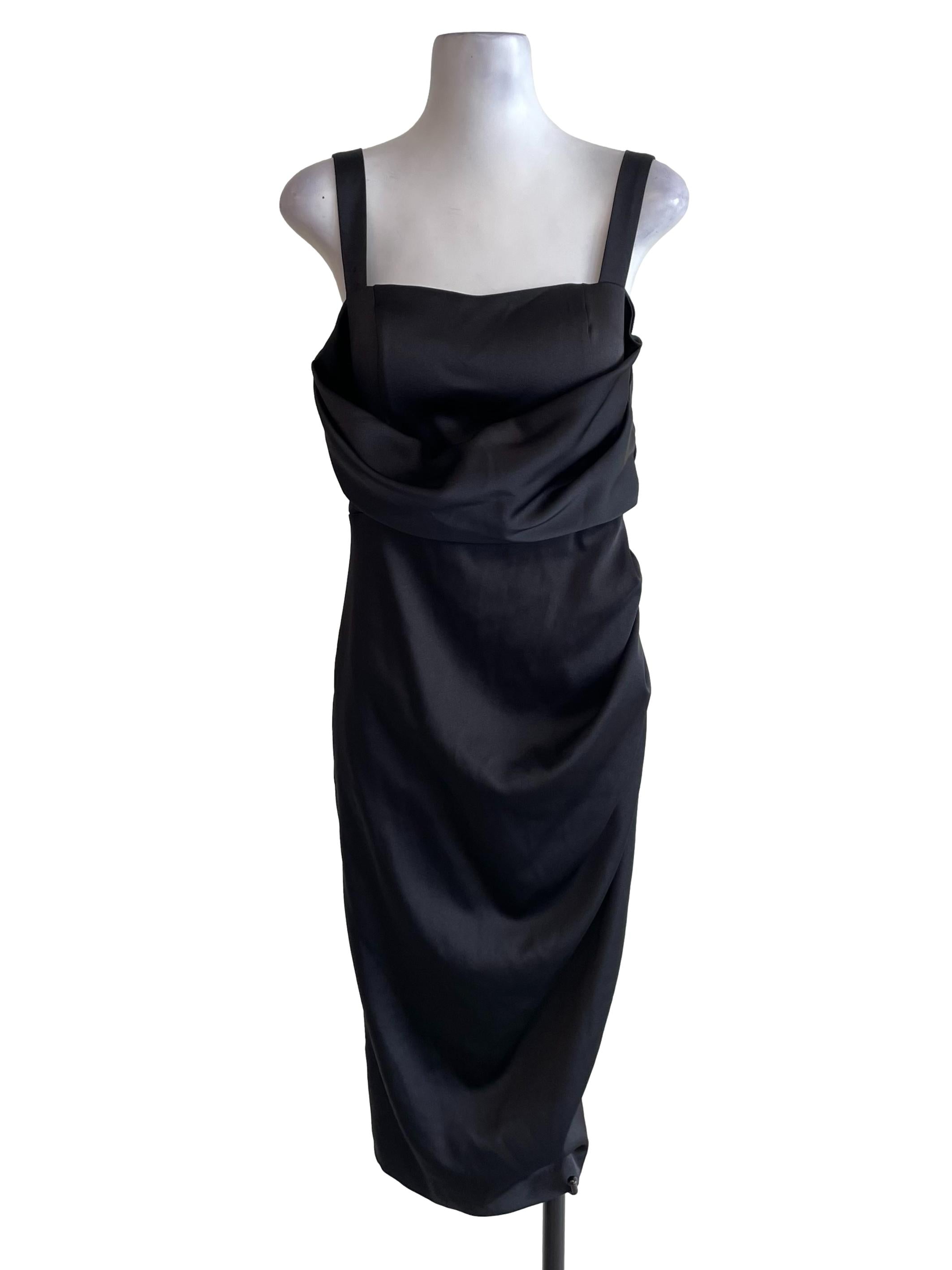 Black Satin Draped Dress