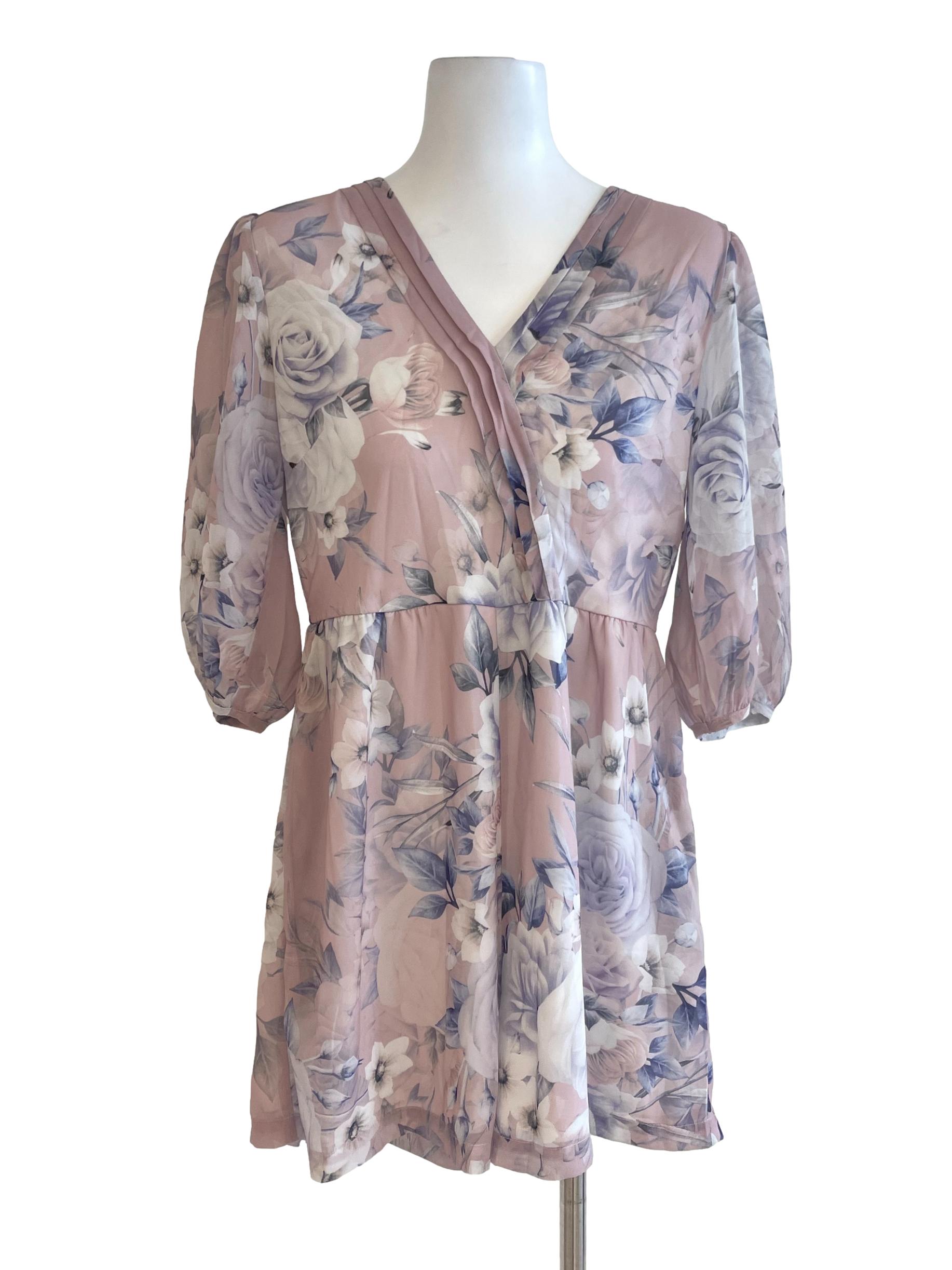 Pink Rose Purple Floral Wrap Bust Rompers TCL