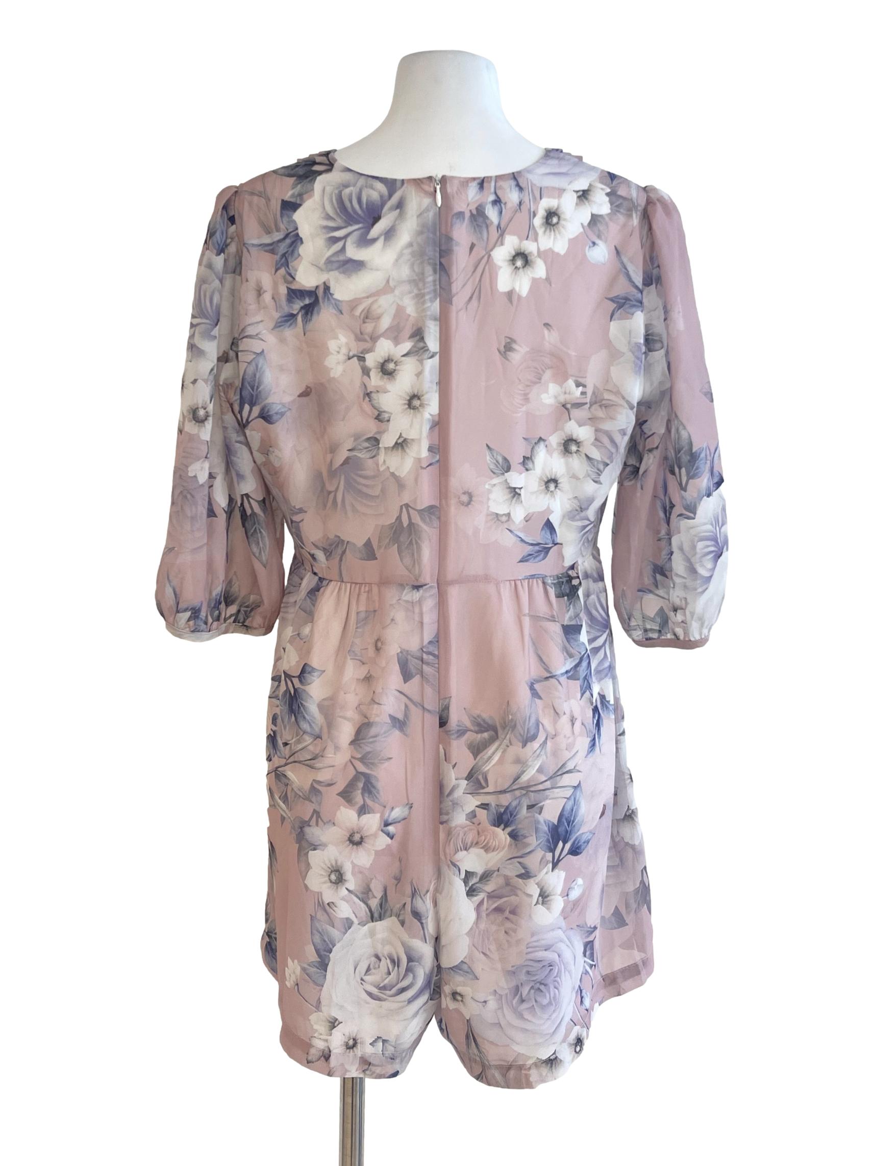 Pink Rose Purple Floral Wrap Bust Rompers TCL