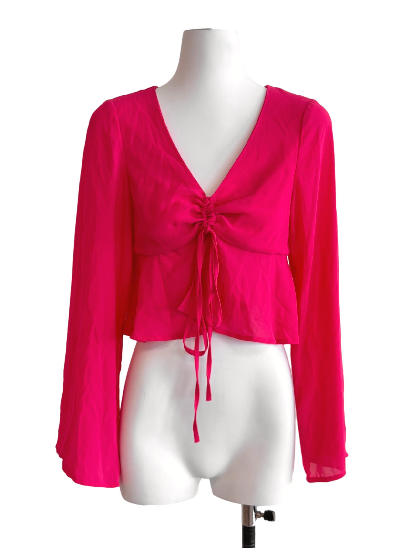 Hot Pink V Neck Blouse YHF