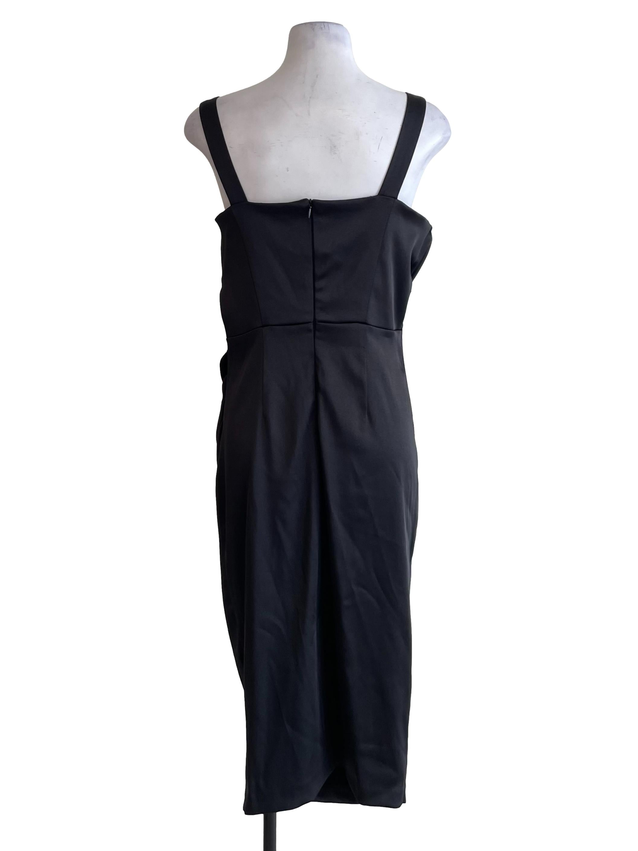 Black Satin Draped Dress