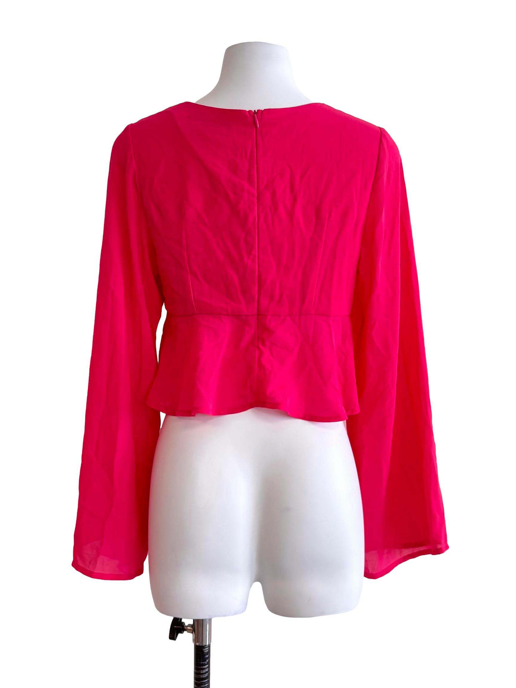 Hot Pink V Neck Blouse YHF
