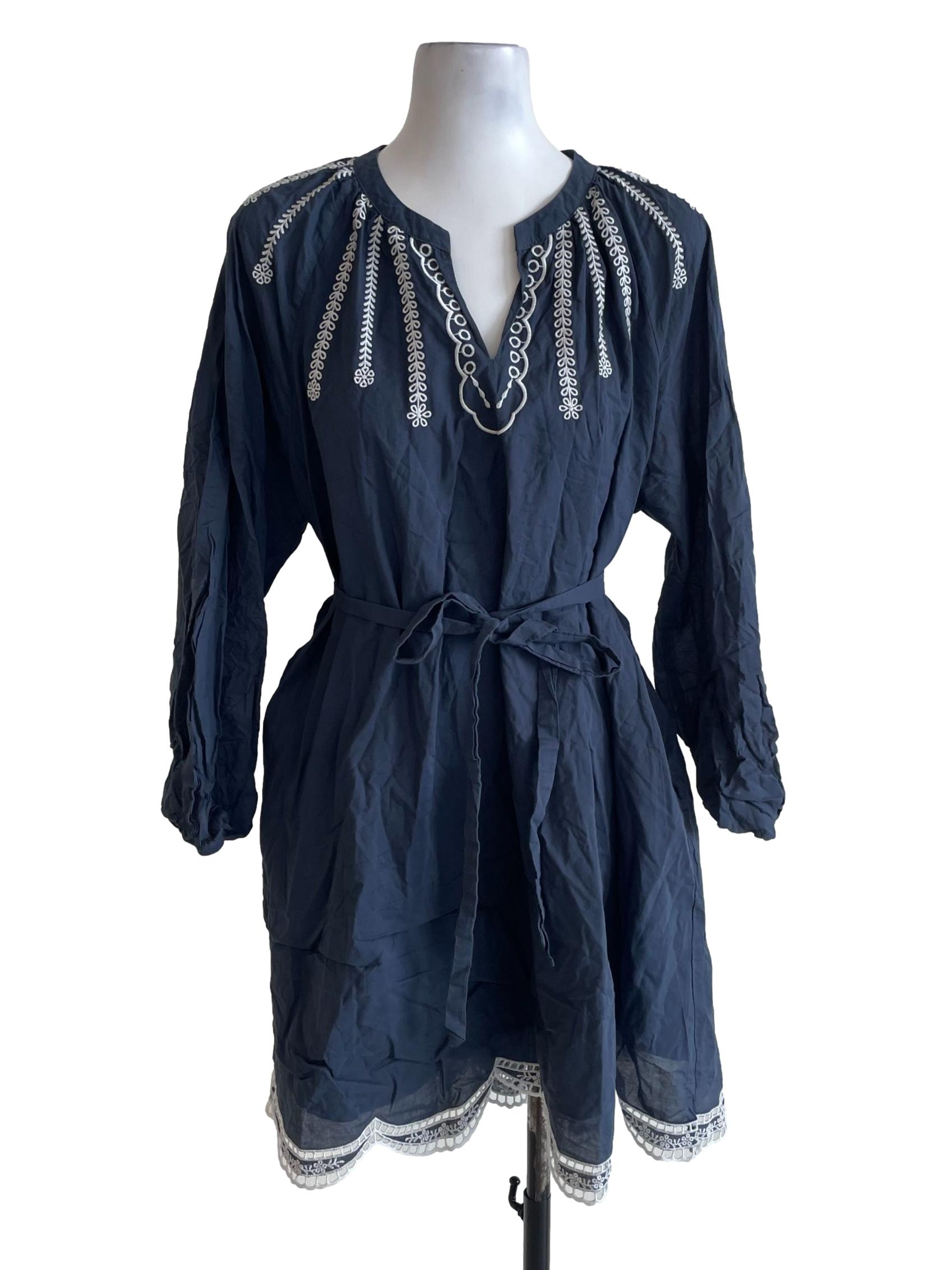 Aegean Blue With White Embroidery Top